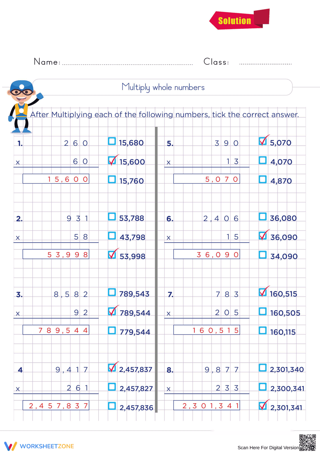 Multiplying Whole Numbers Worksheet - Page 2