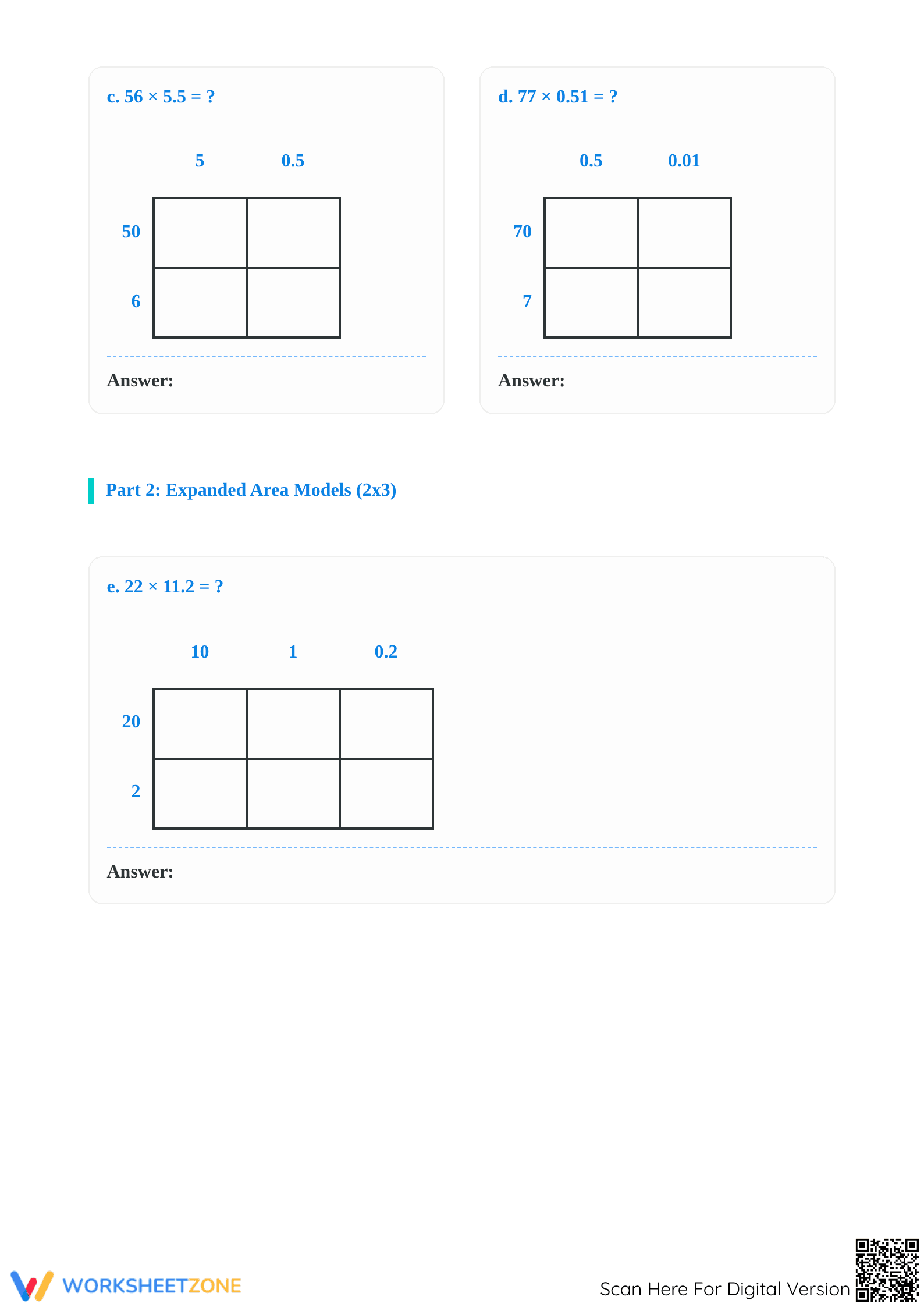 Multiply a decimal by a 2-digit whole number using area models - Page 2