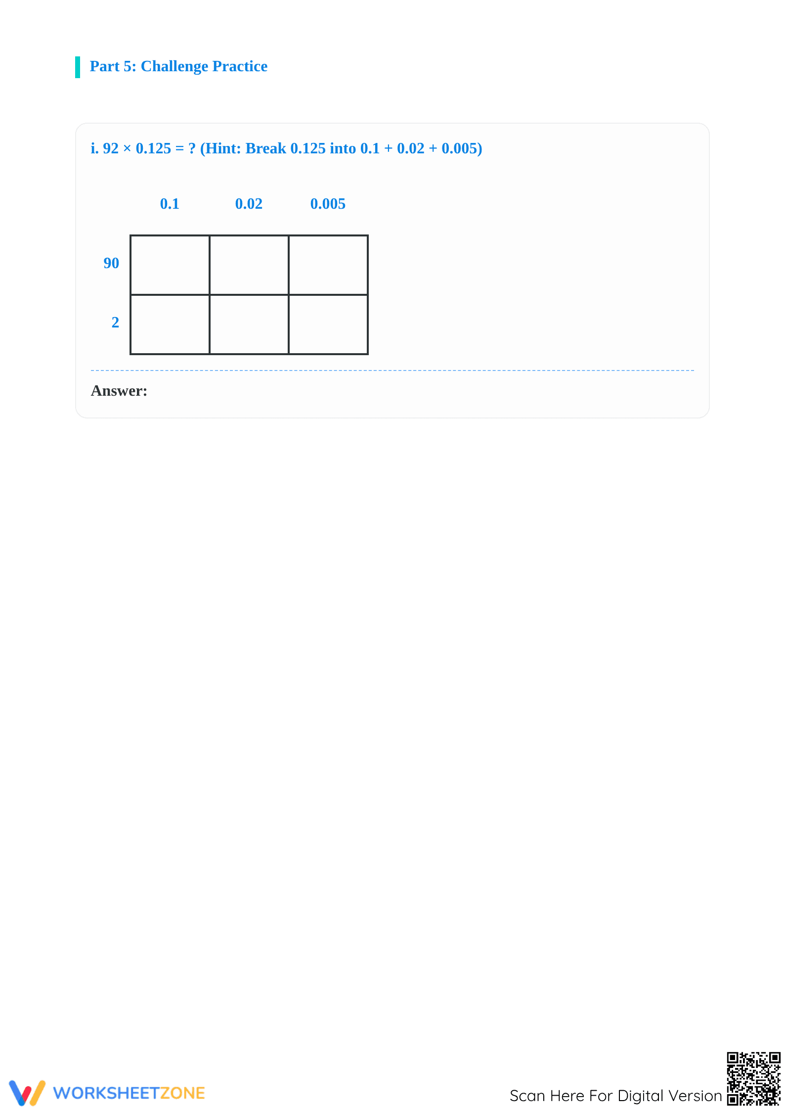 Multiply a decimal by a 2-digit whole number using area models - Page 5