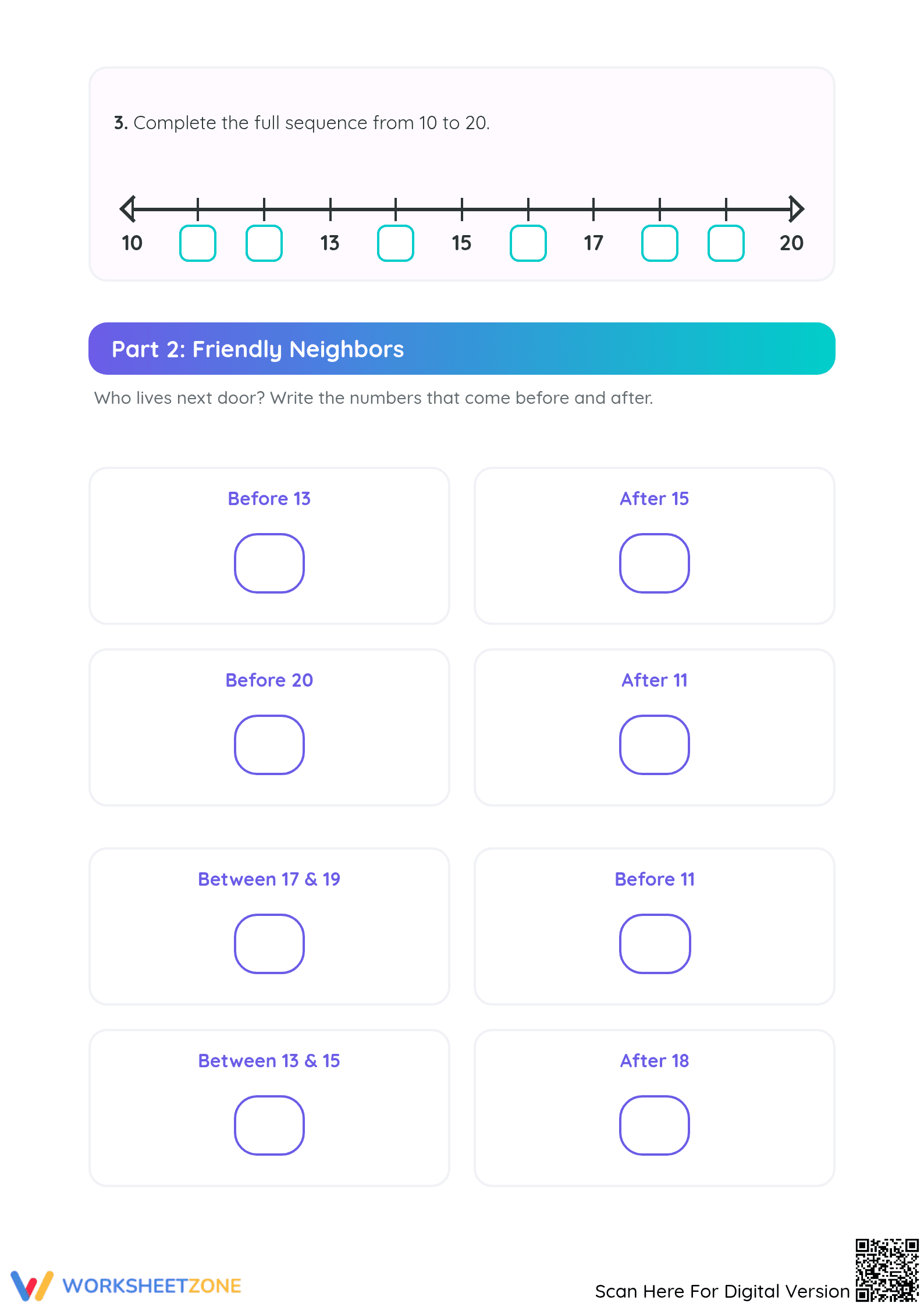 Grade 1 Number Line 10-20 — Printable No-Prep Worksheet - Page 2