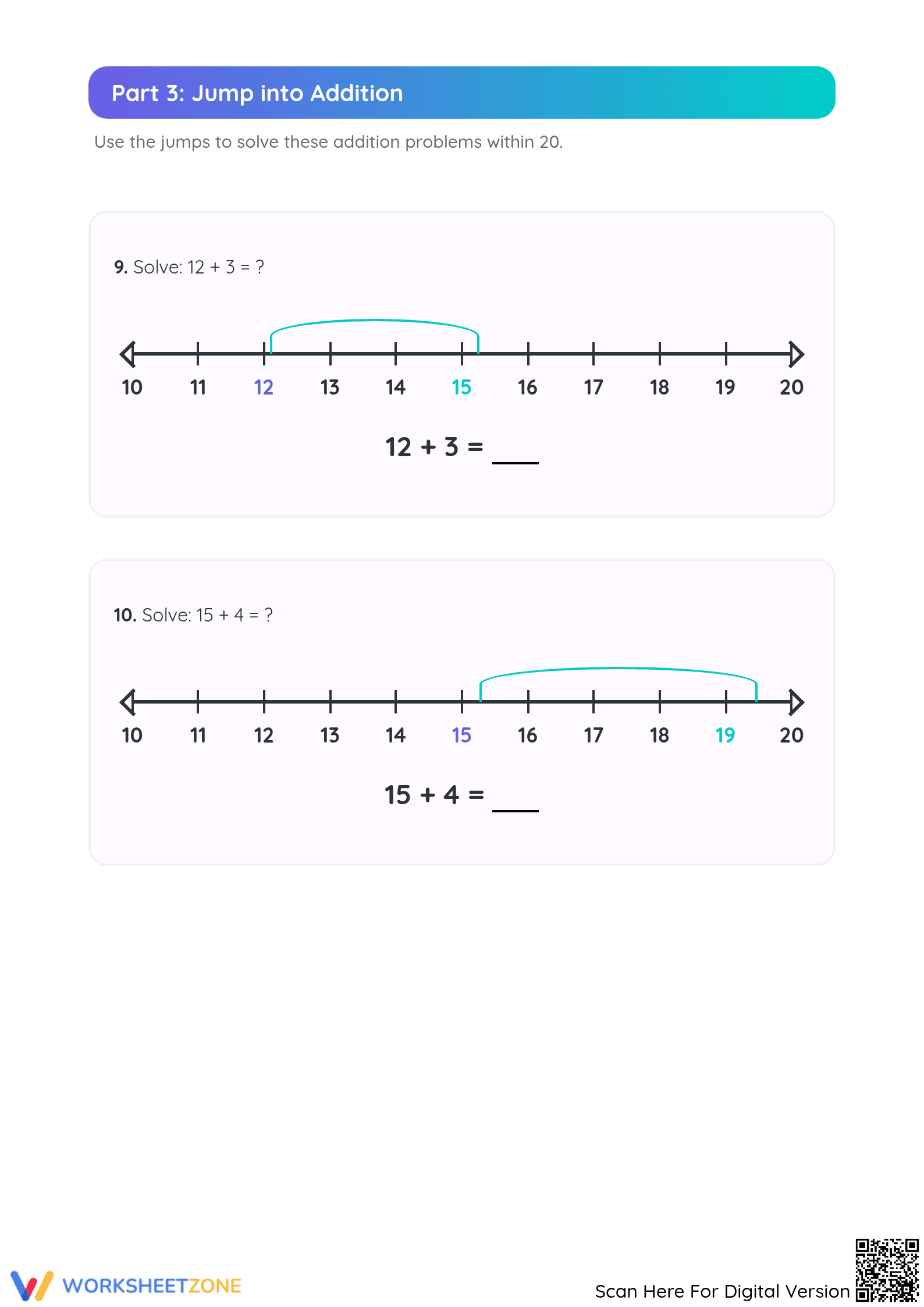 Grade 1 Number Line 10-20 — Printable No-Prep Worksheet - Page 3