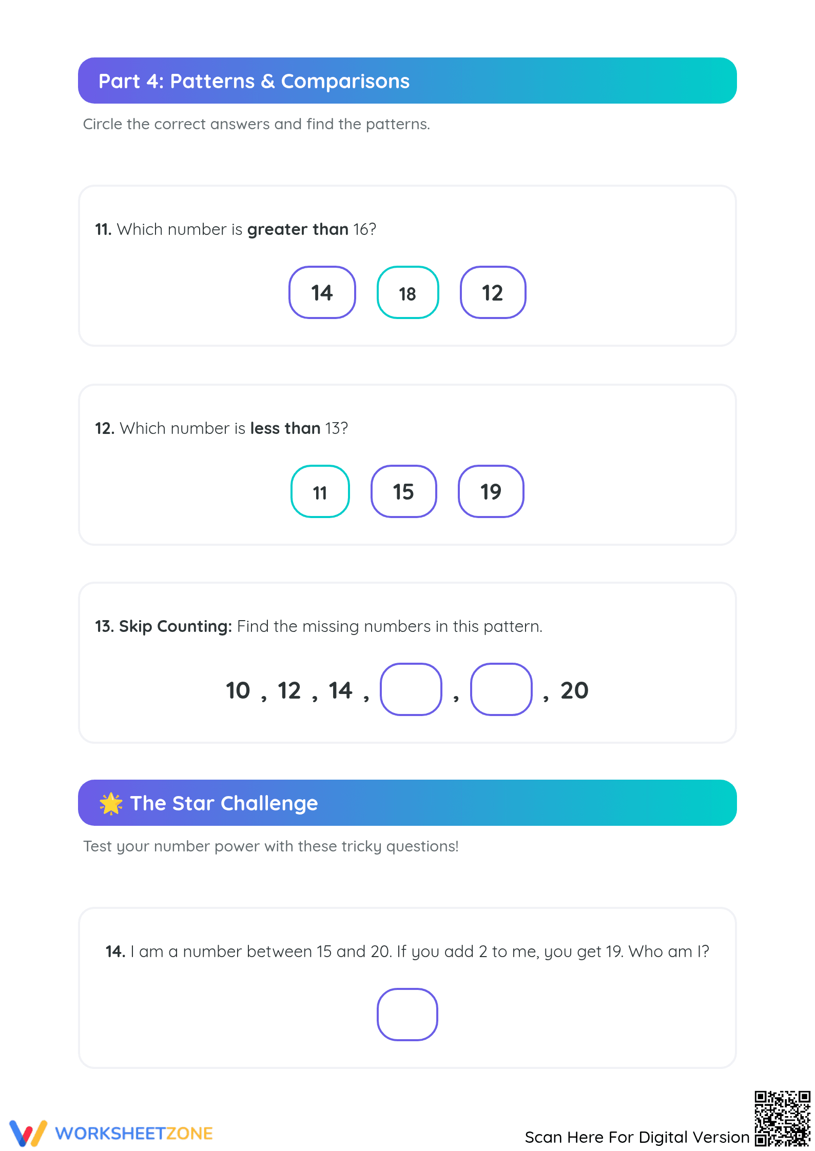 Grade 1 Number Line 10-20 — Printable No-Prep Worksheet - Page 4