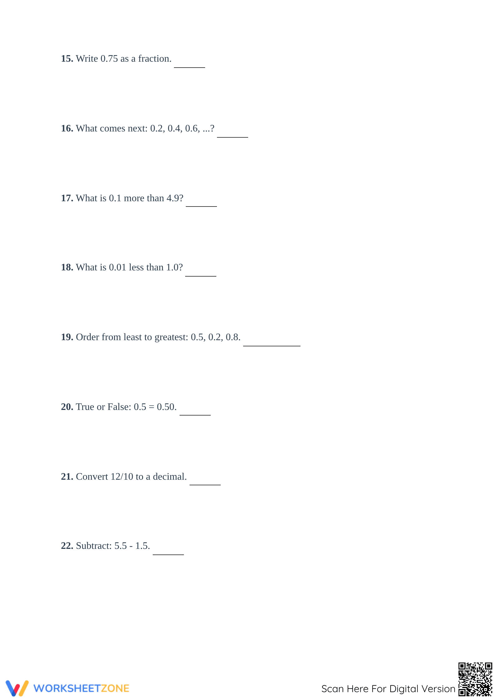 Printable Decimal Number Lines Worksheet | Grade 4 Math - Page 4