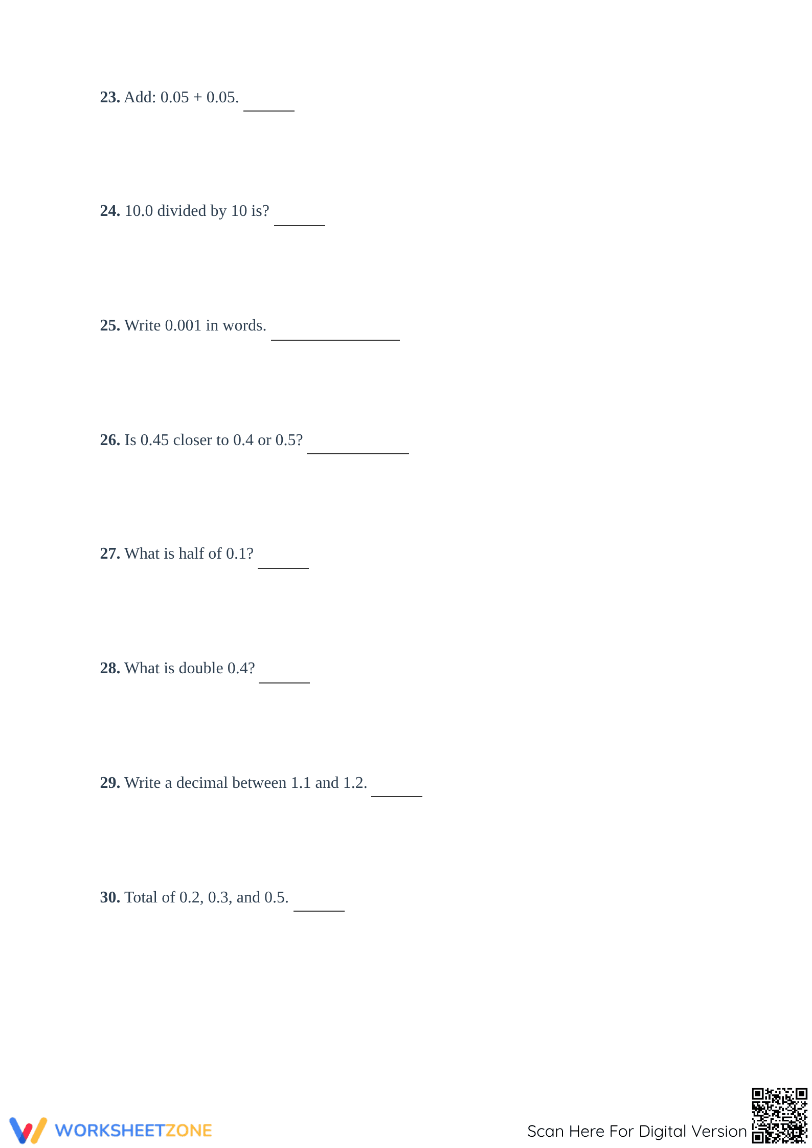 Printable Decimal Number Lines Worksheet | Grade 4 Math - Page 5
