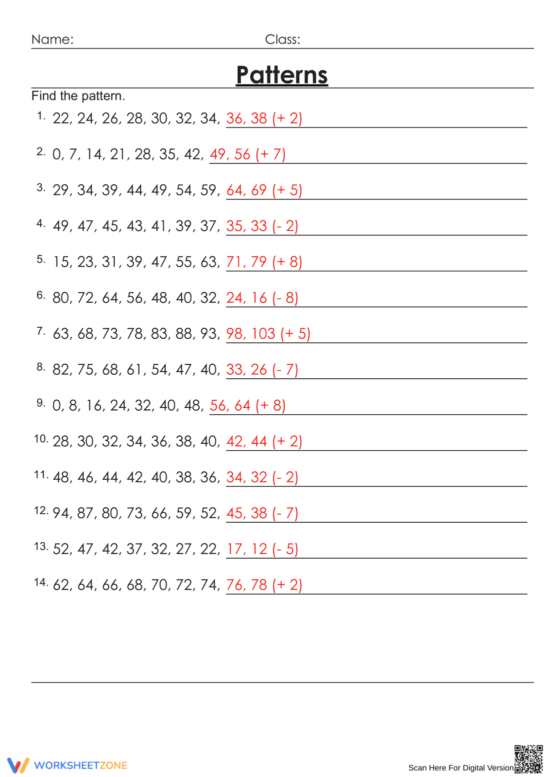 Explore Easy Number Patterns Worksheet for Math - Page 2