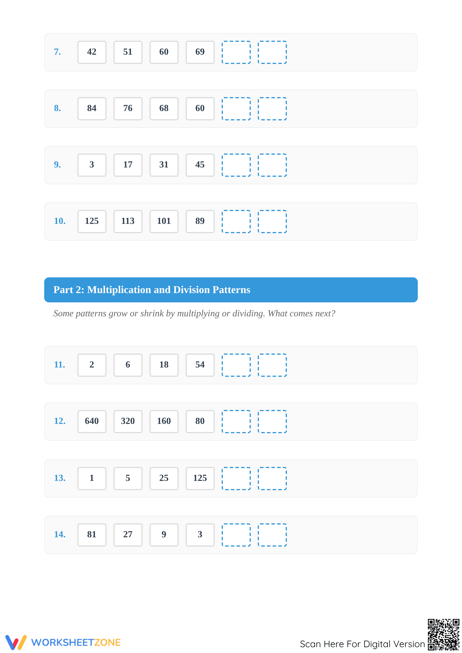Printable Number Patterns Worksheet | Grade 4 Math - Page 2