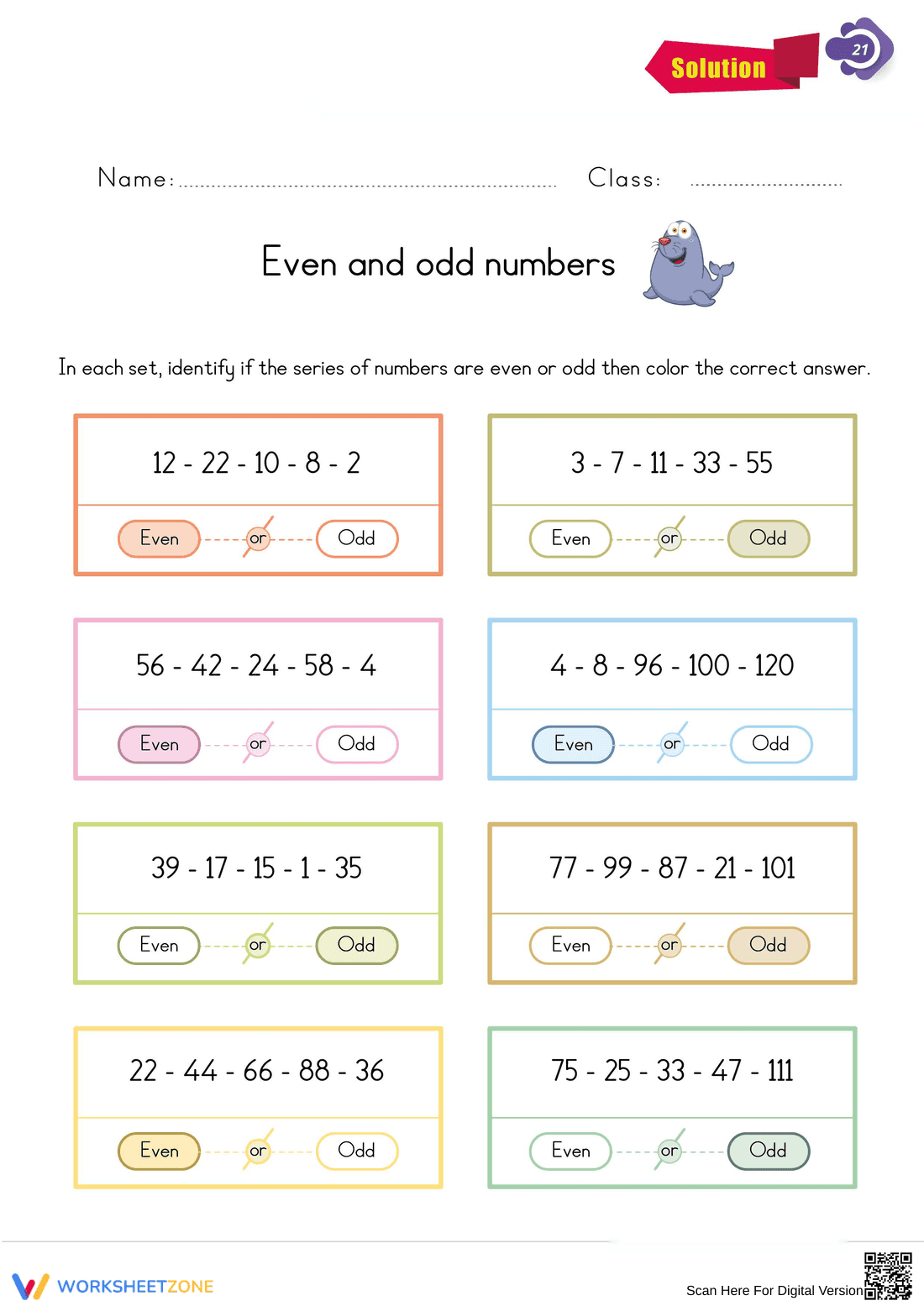 Practice Even and Odd Numbers Worksheet for Math - Page 2