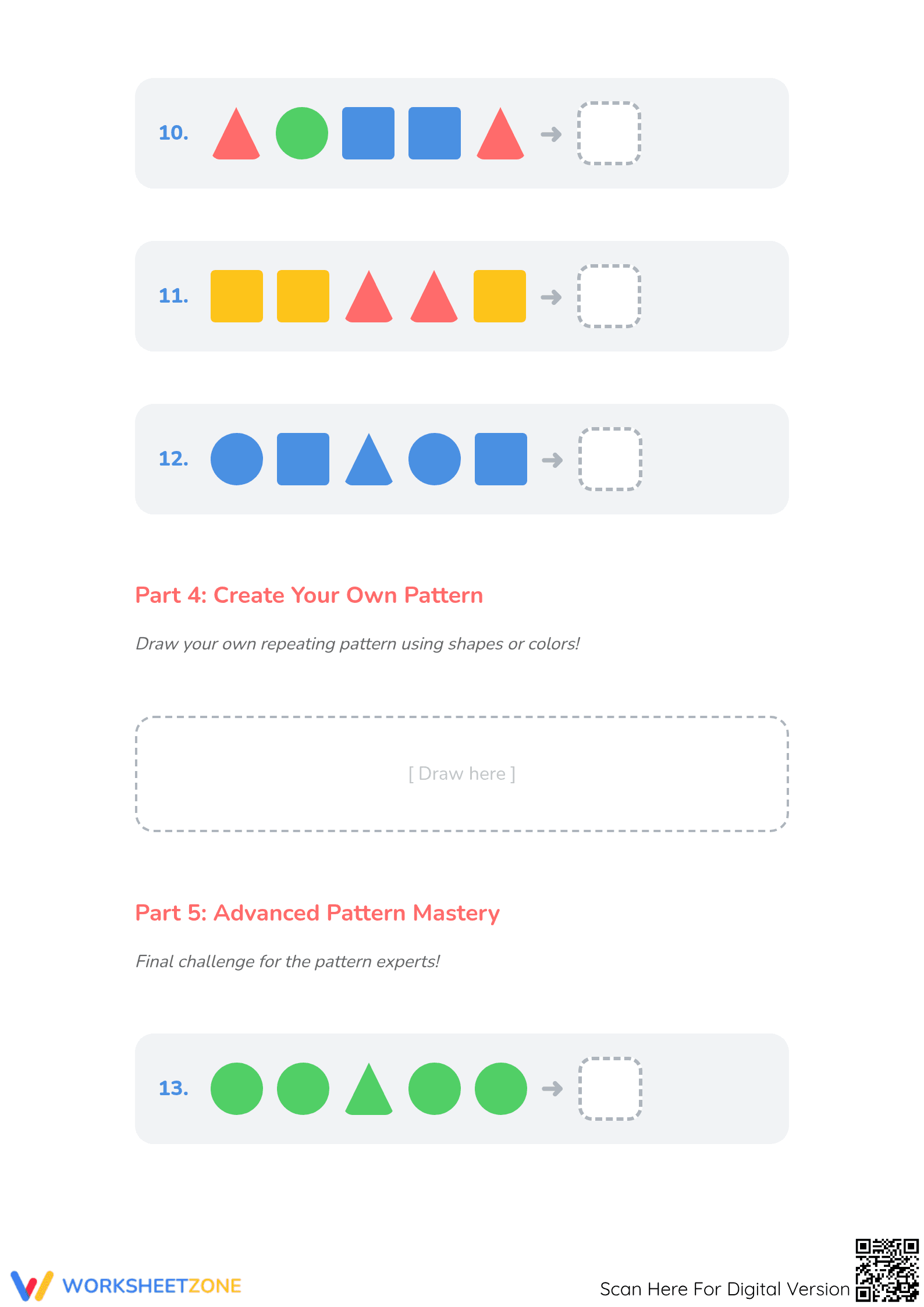 Grade K Patterns — Printable No-Prep Worksheet - Page 3