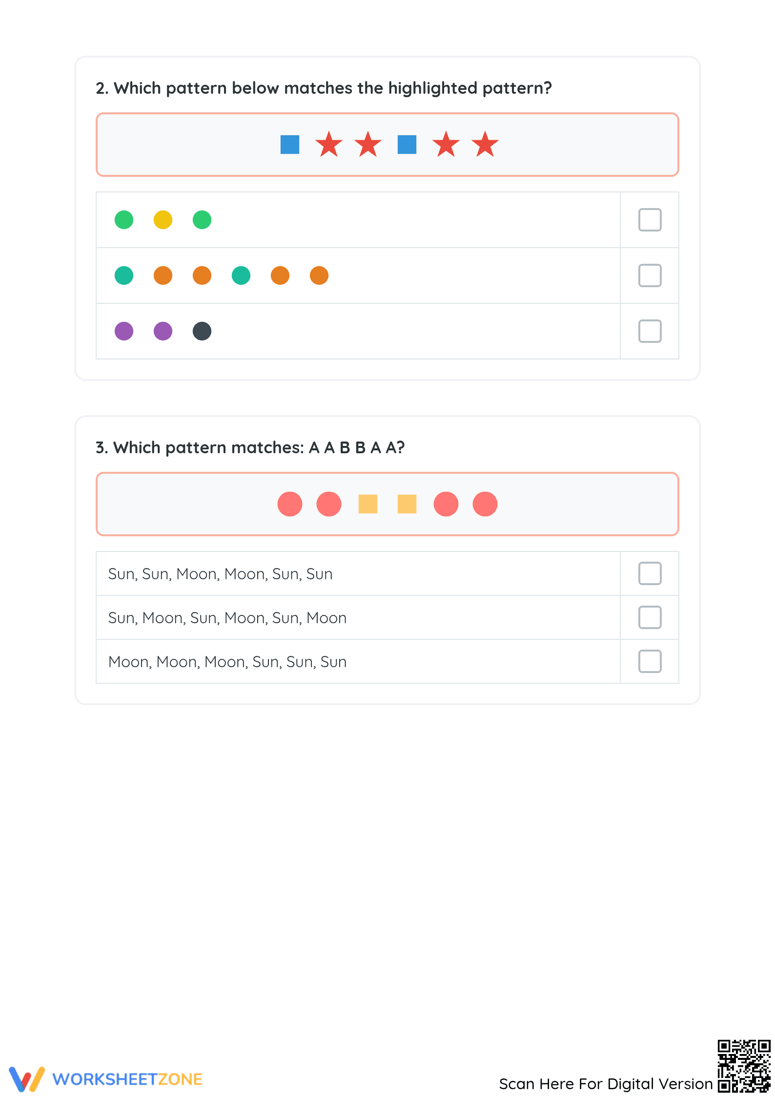 Printable Pattern Recognition Worksheet | Grade 1 Math - Page 2