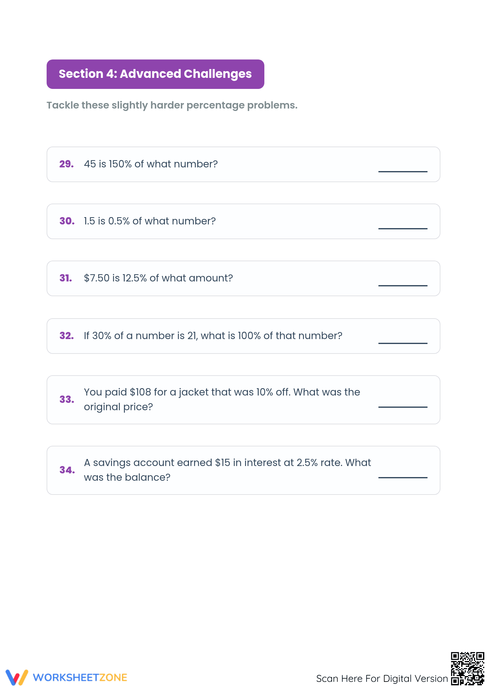Essential Percent Problems Worksheet | Grade 6 Math - Page 5