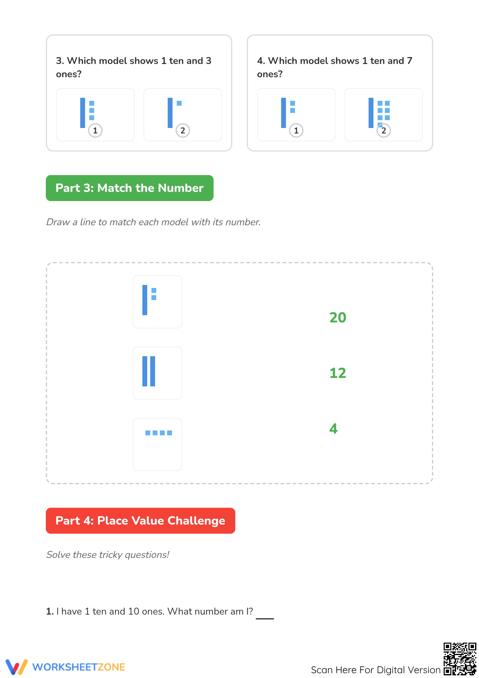 Printable Place Value to 20 Worksheet | Grade 1 Math - Page 3