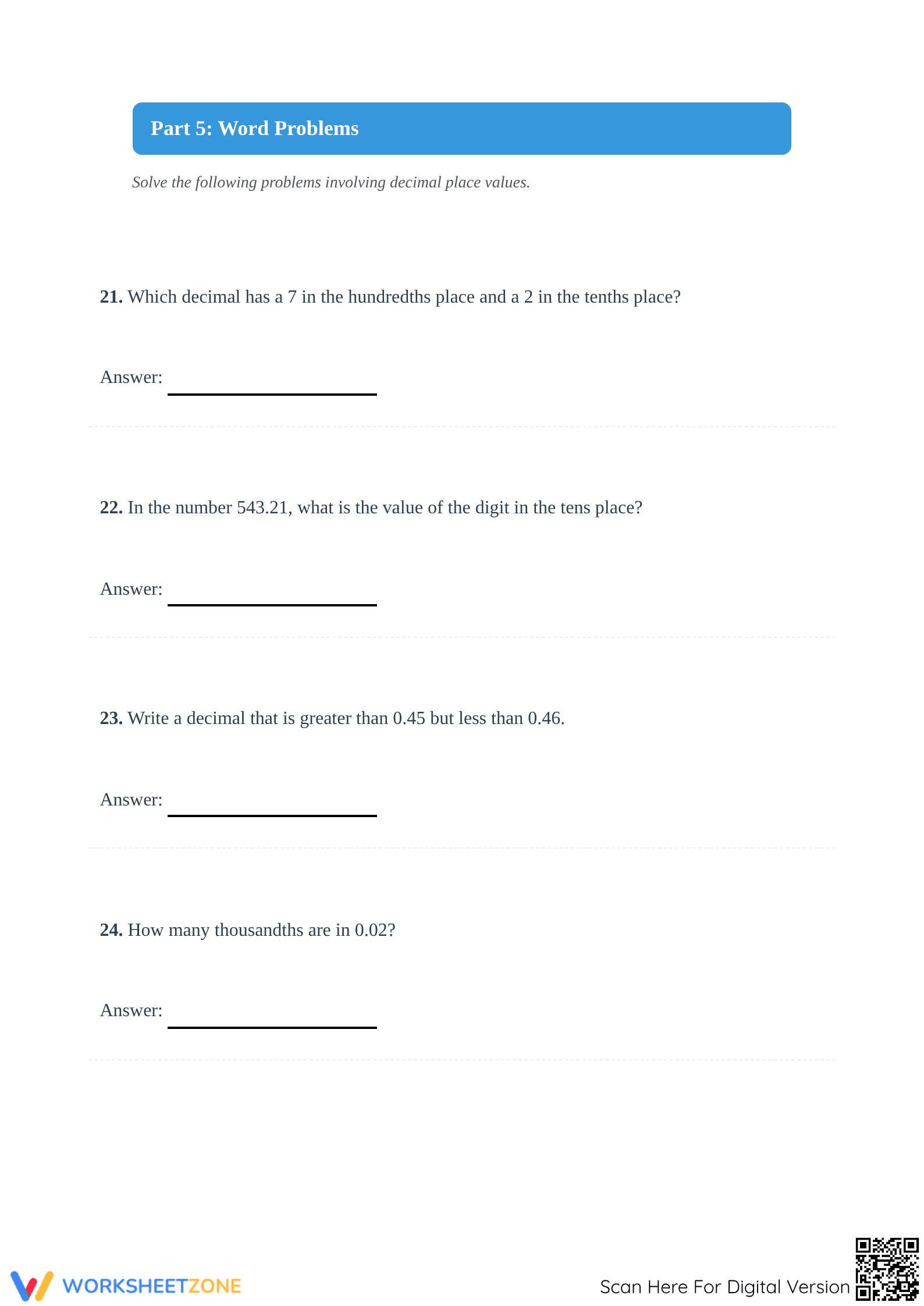 Printable Decimal Place Value Worksheet | Grade 5 Math - Page 4