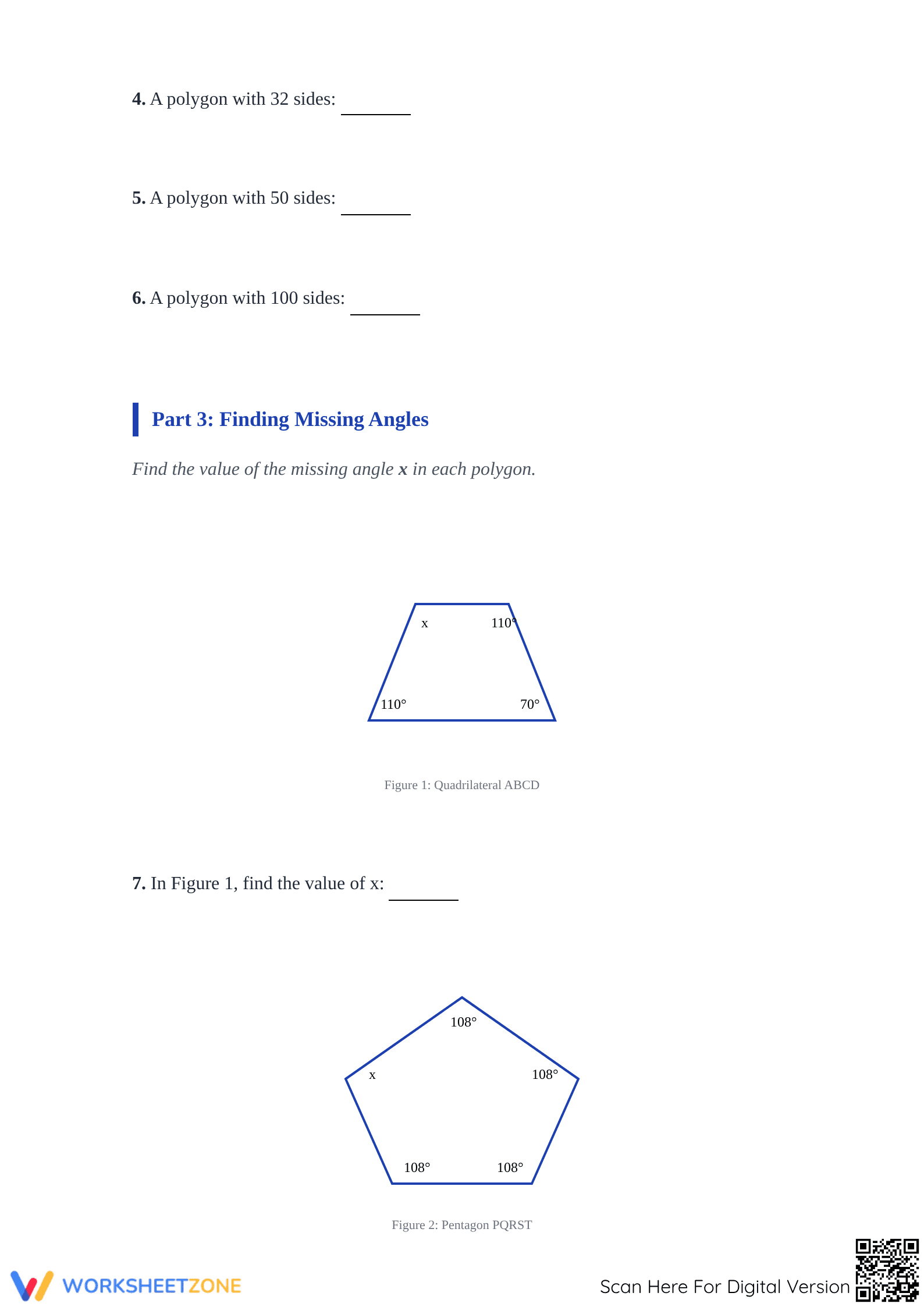 Grade 7 Polygon Angles — Printable No-Prep Worksheet - Page 2