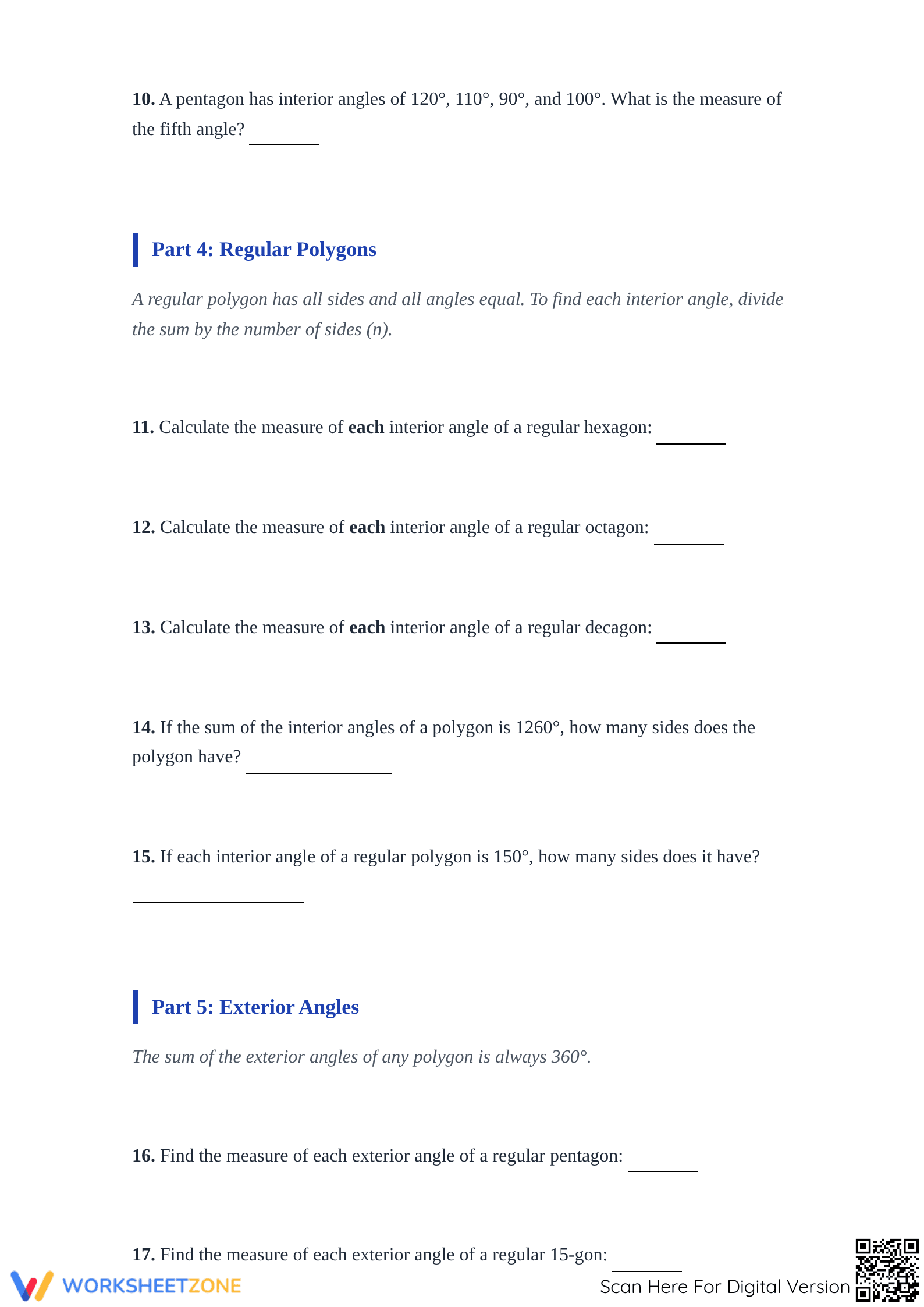 Grade 7 Polygon Angles — Printable No-Prep Worksheet - Page 3
