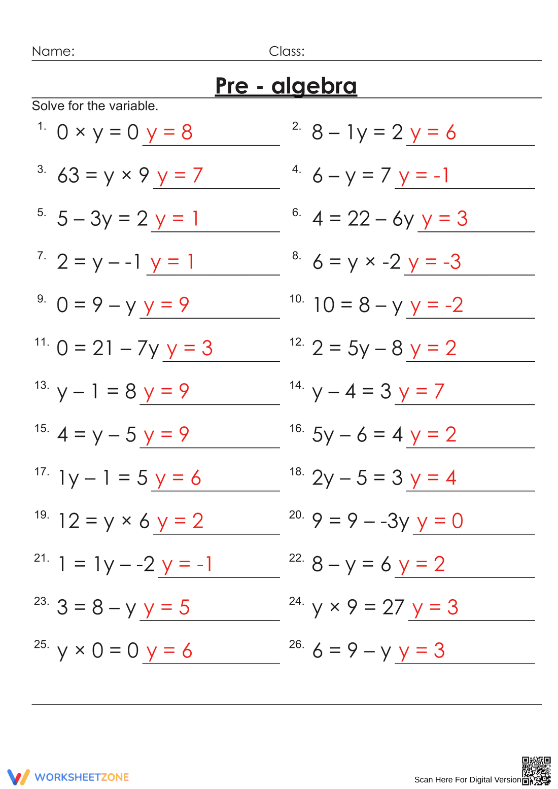 Introduction to Pre-Algebra Worksheet for Math - Page 2
