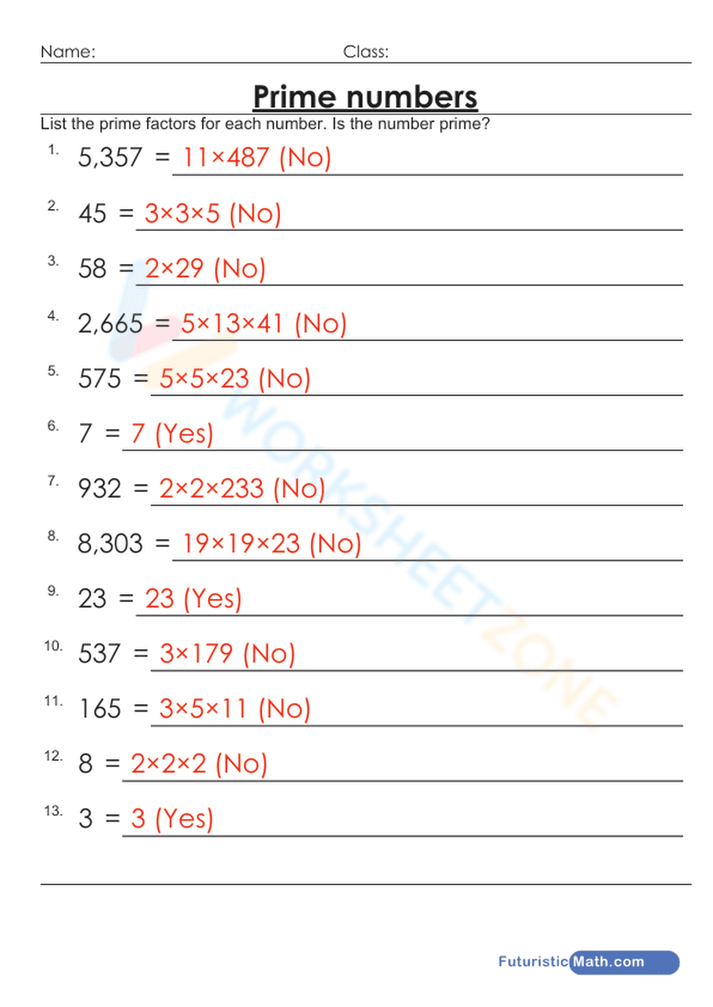 Learn Prime Numbers Worksheet for Kids - Page 2