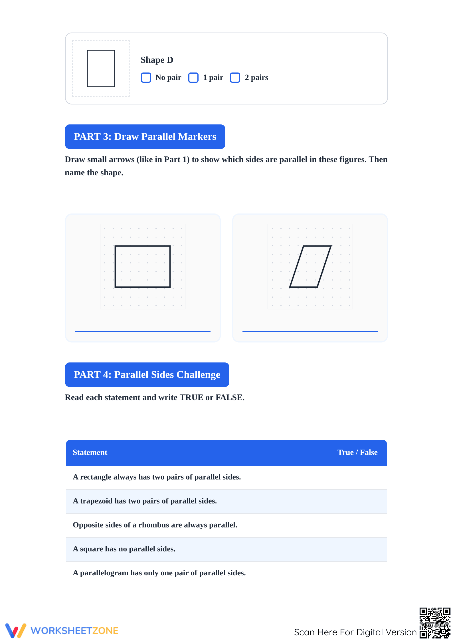 Printable Worksheet: Parallel Sides in Quadrilaterals (Grade 4) - Page 3