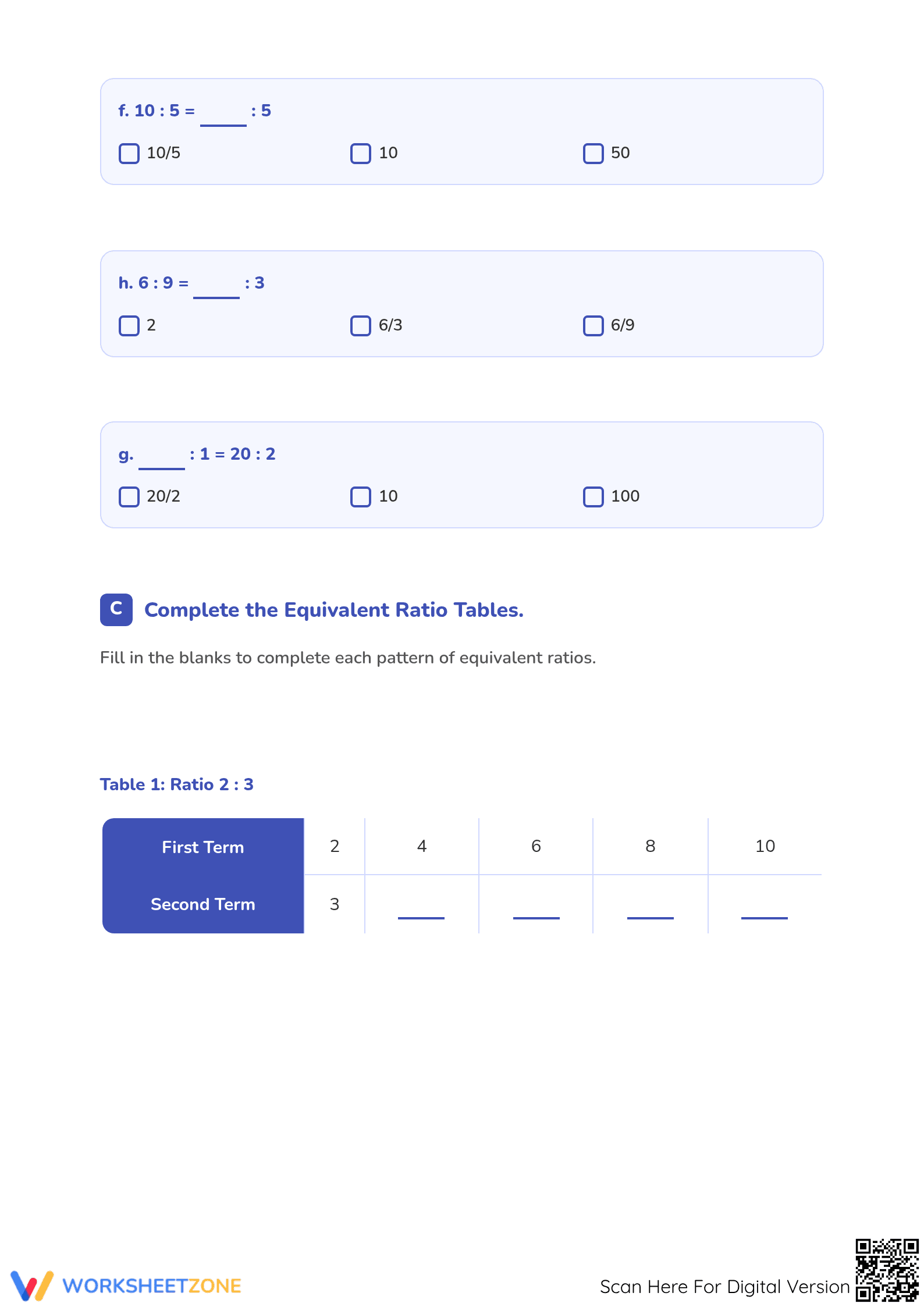 Aligned Grade 6 Worksheet: Equivalent Ratios CCSS.6.RP.A.3a - Page 3
