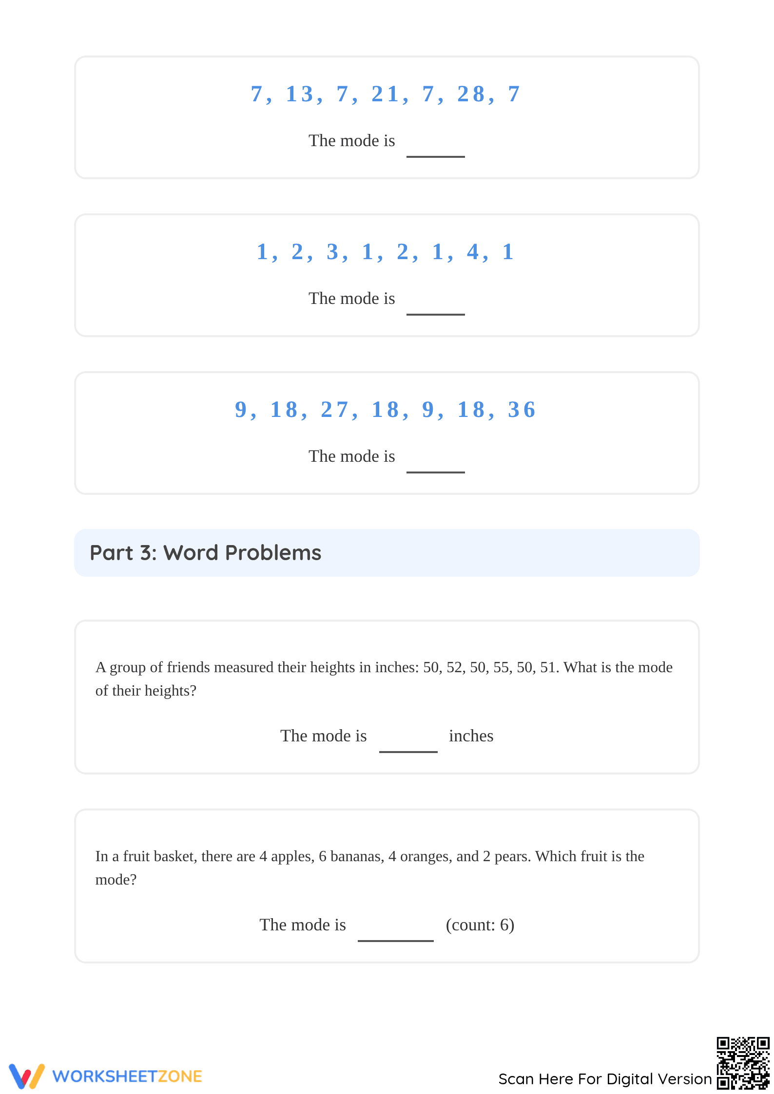 Printable Finding the Mode Worksheet | Grade 3 Math - Page 3