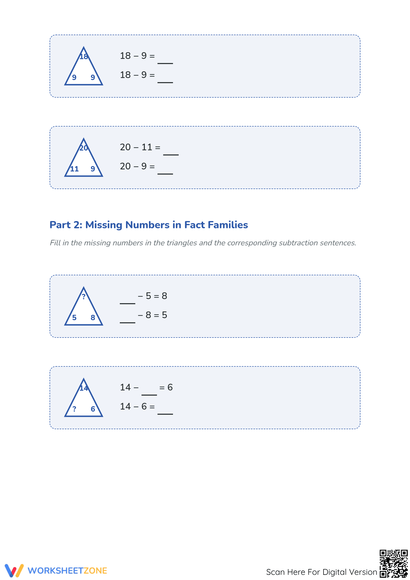 Printable Subtraction Families Worksheet | Grade 1 Math - Page 2