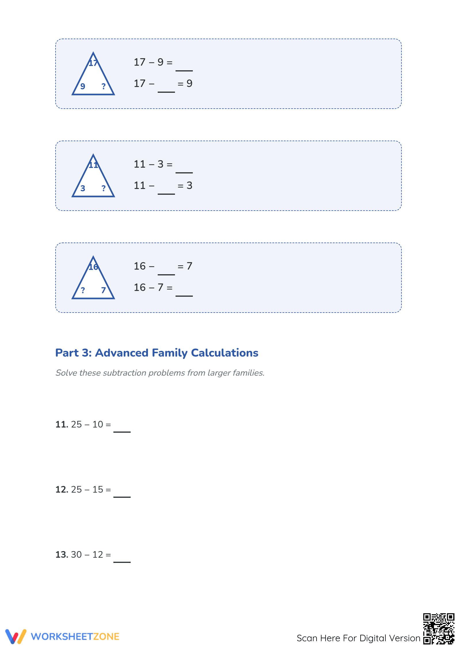 Printable Subtraction Families Worksheet | Grade 1 Math - Page 3
