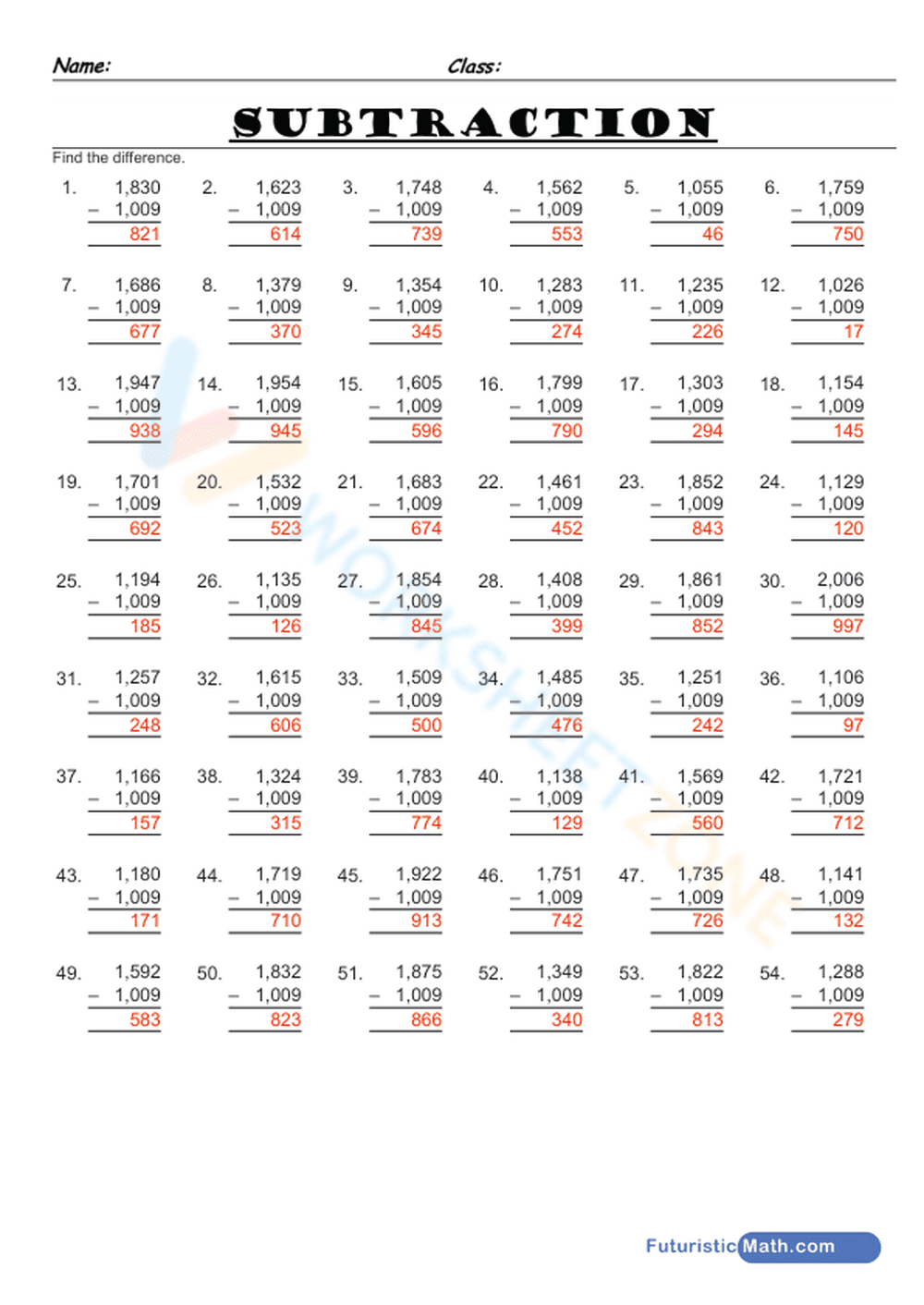 Subtraction of 4-digit numbers - Page 2