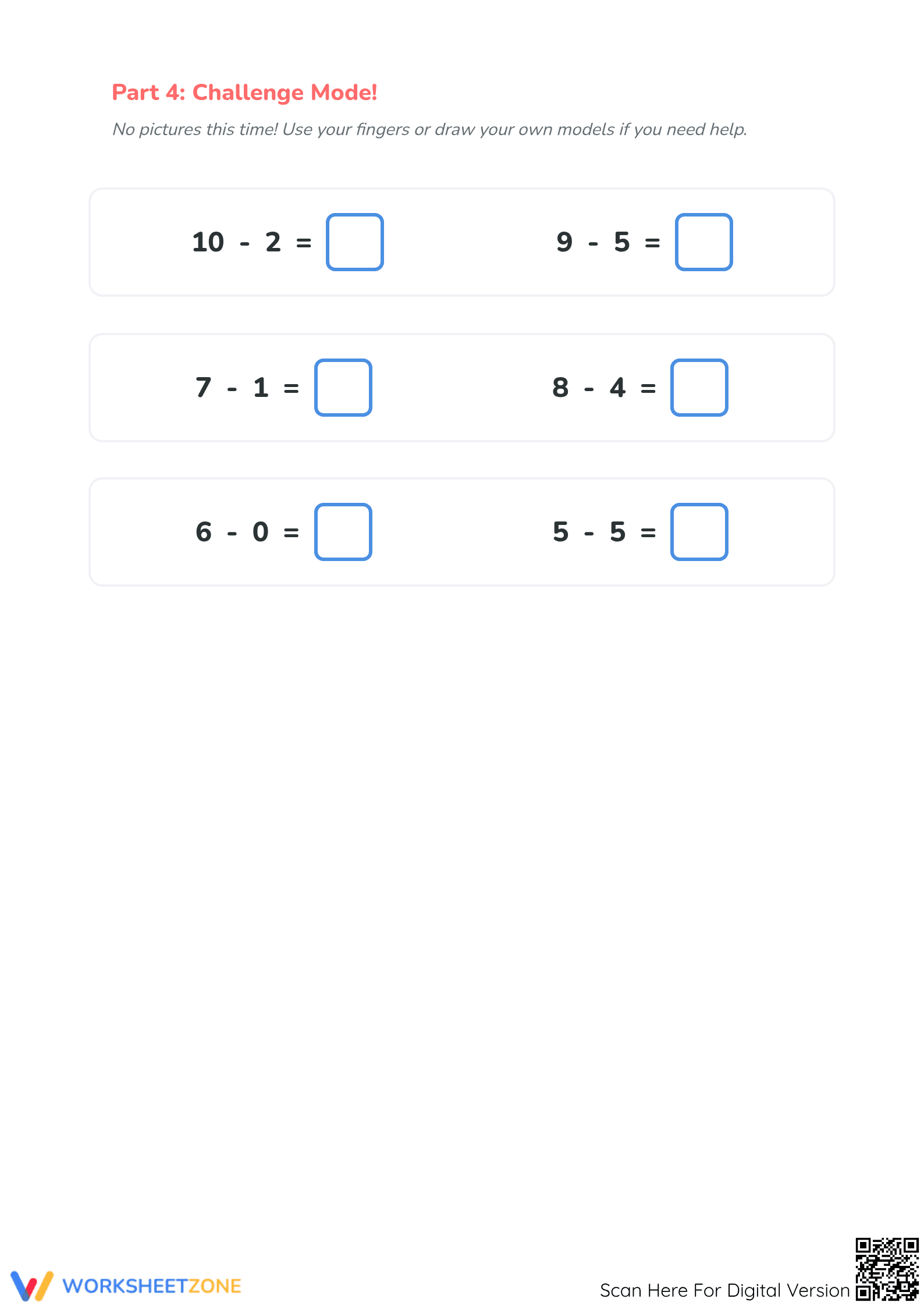 Grade 1 Subtraction — Printable No-Prep Worksheet - Page 4
