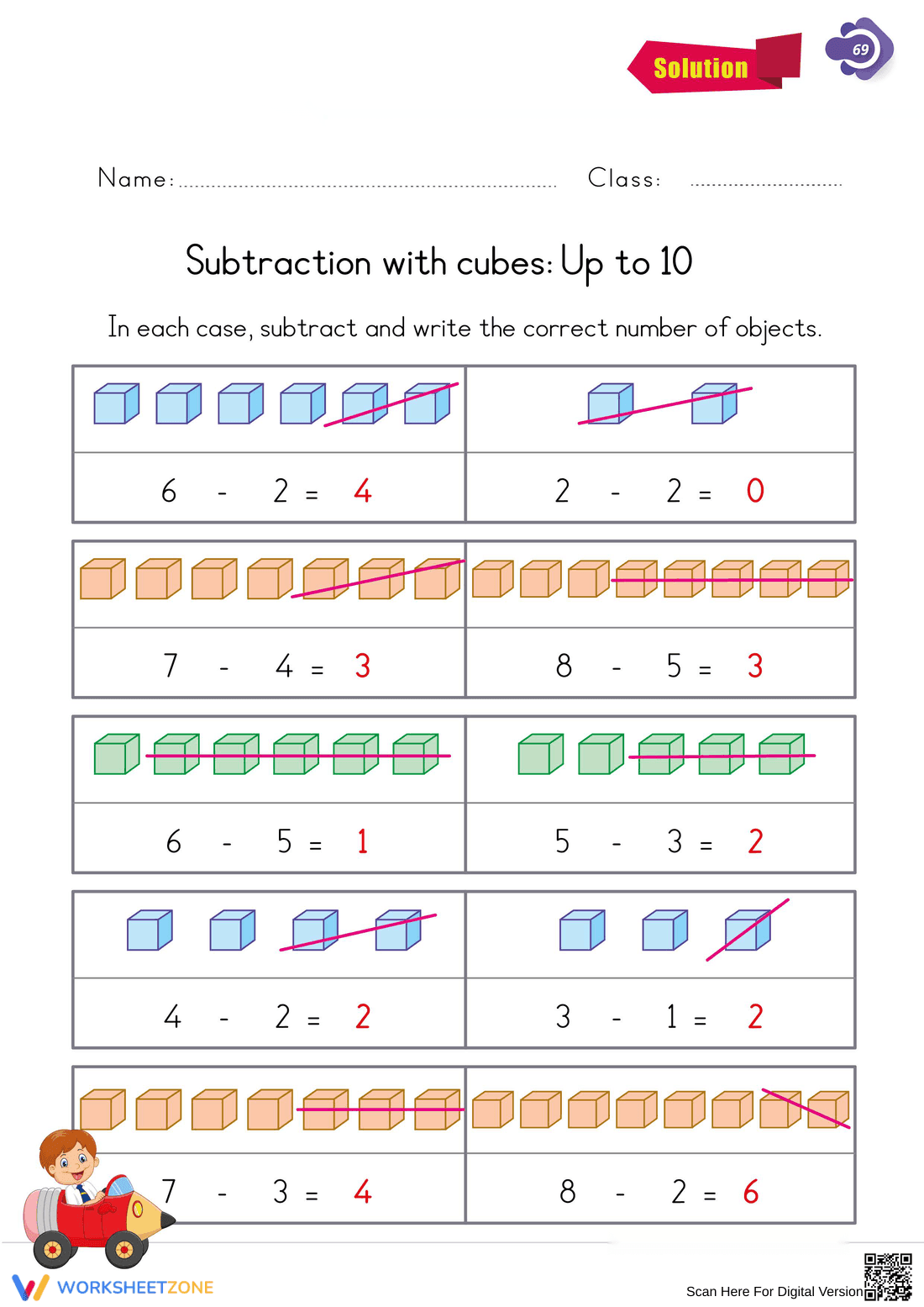 Subtraction with Cubes Worksheet - Page 2