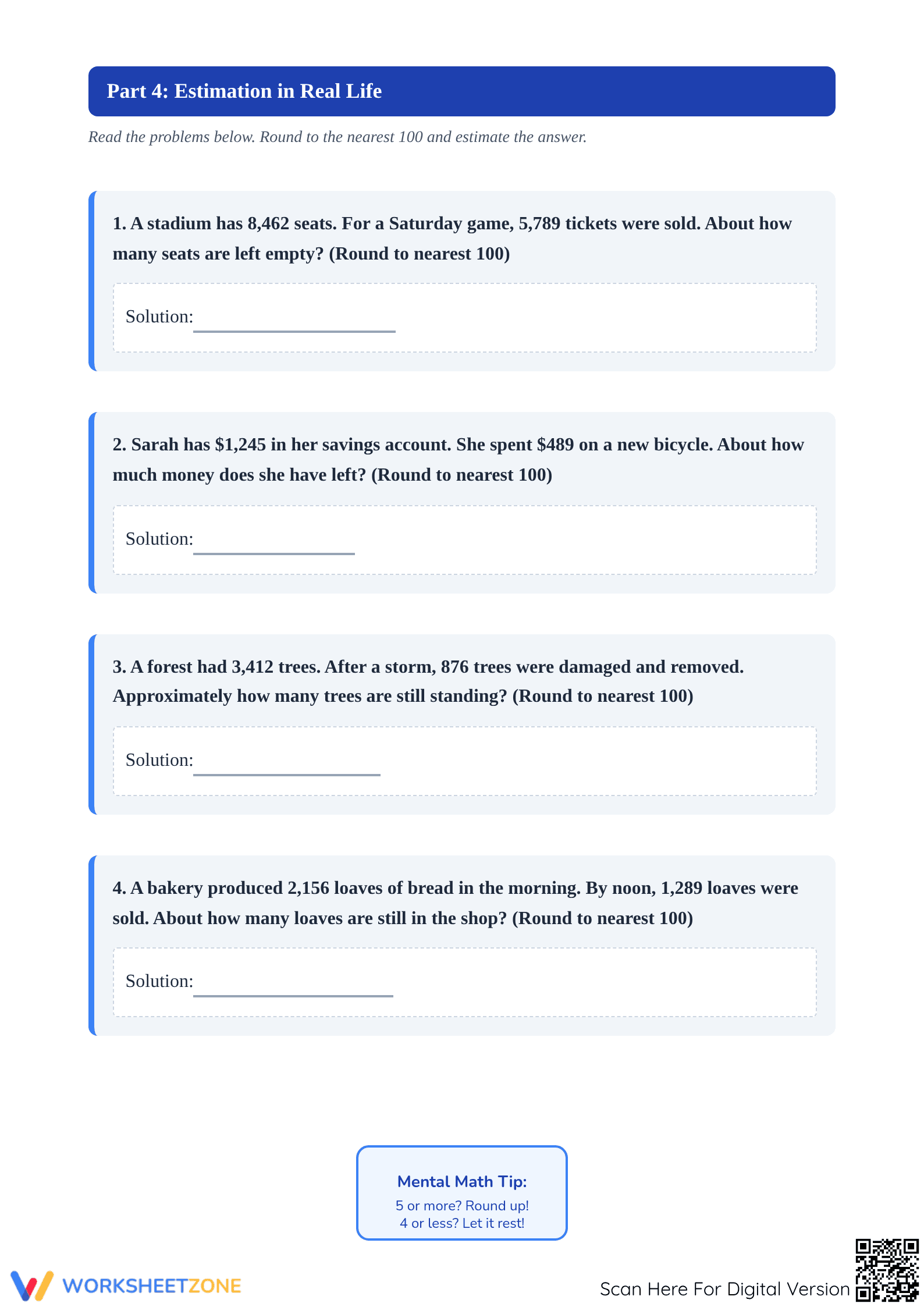 Grade 4 Estimating Differences — Printable No-Prep Worksheet - Page 3