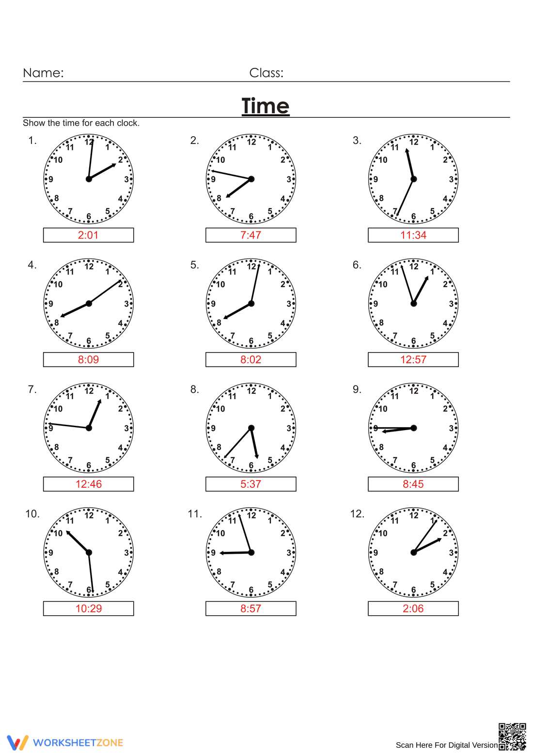 Grade 3 Telling Time — Printable No-Prep Worksheet - Page 2
