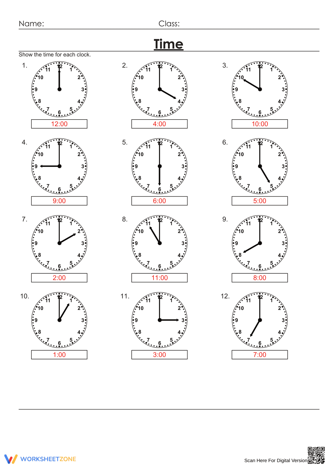 Grade 1 Time — Printable No-Prep Worksheet - Page 2