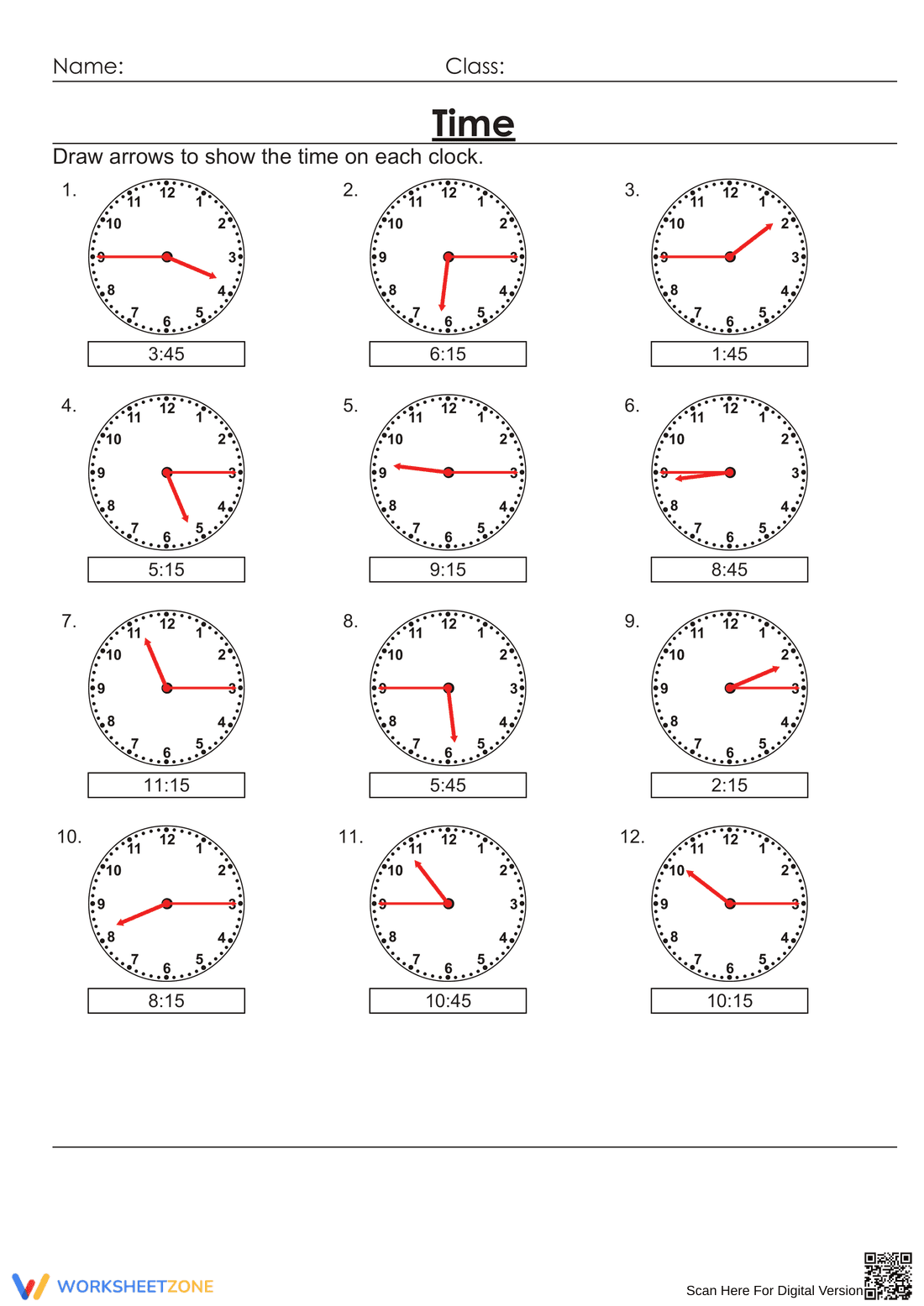 Grade 2 Telling Time — Printable No-Prep Worksheet - Page 2