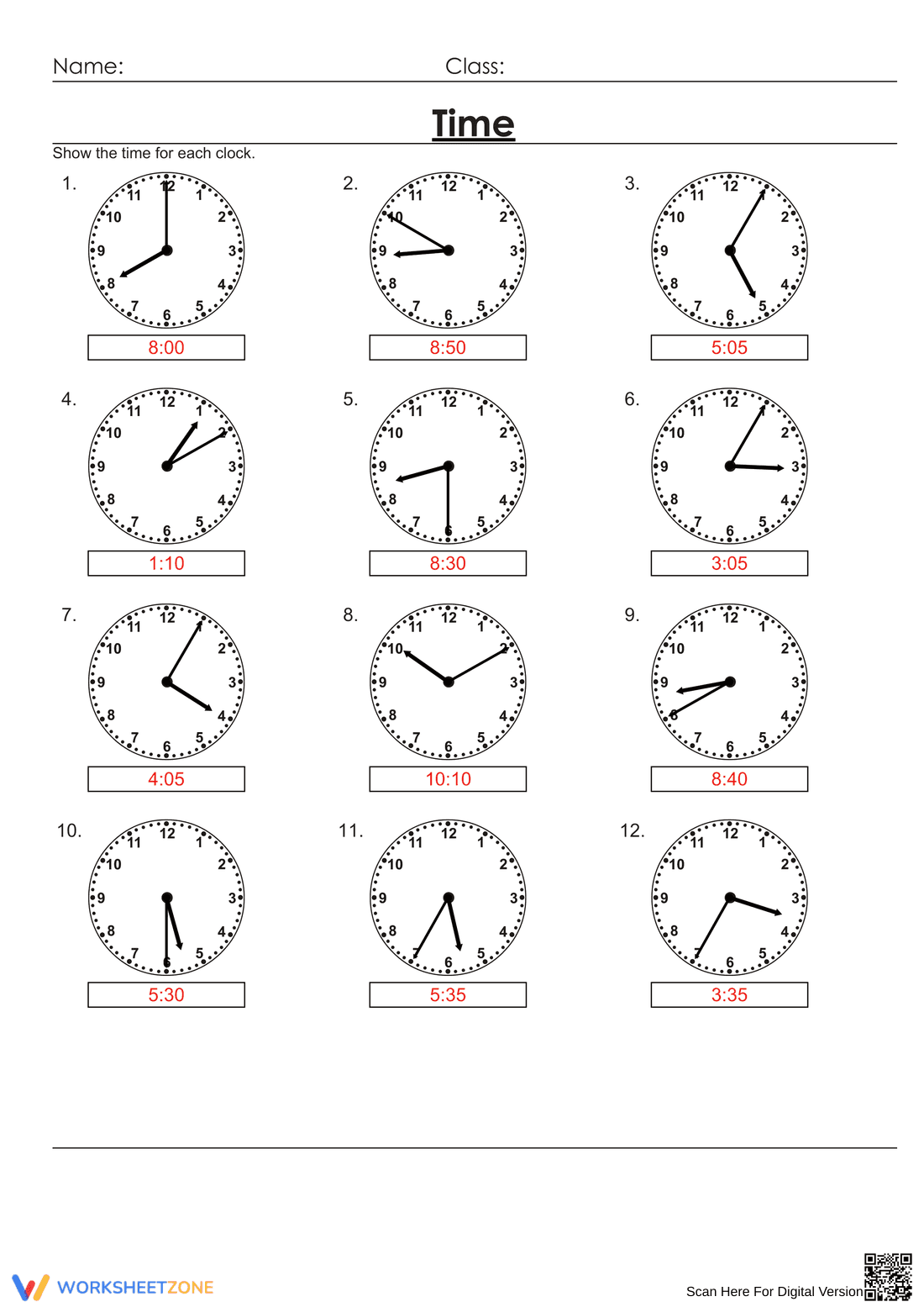 Printable Telling Time to 5 Minutes Worksheet | Grade 2 Math - Page 2