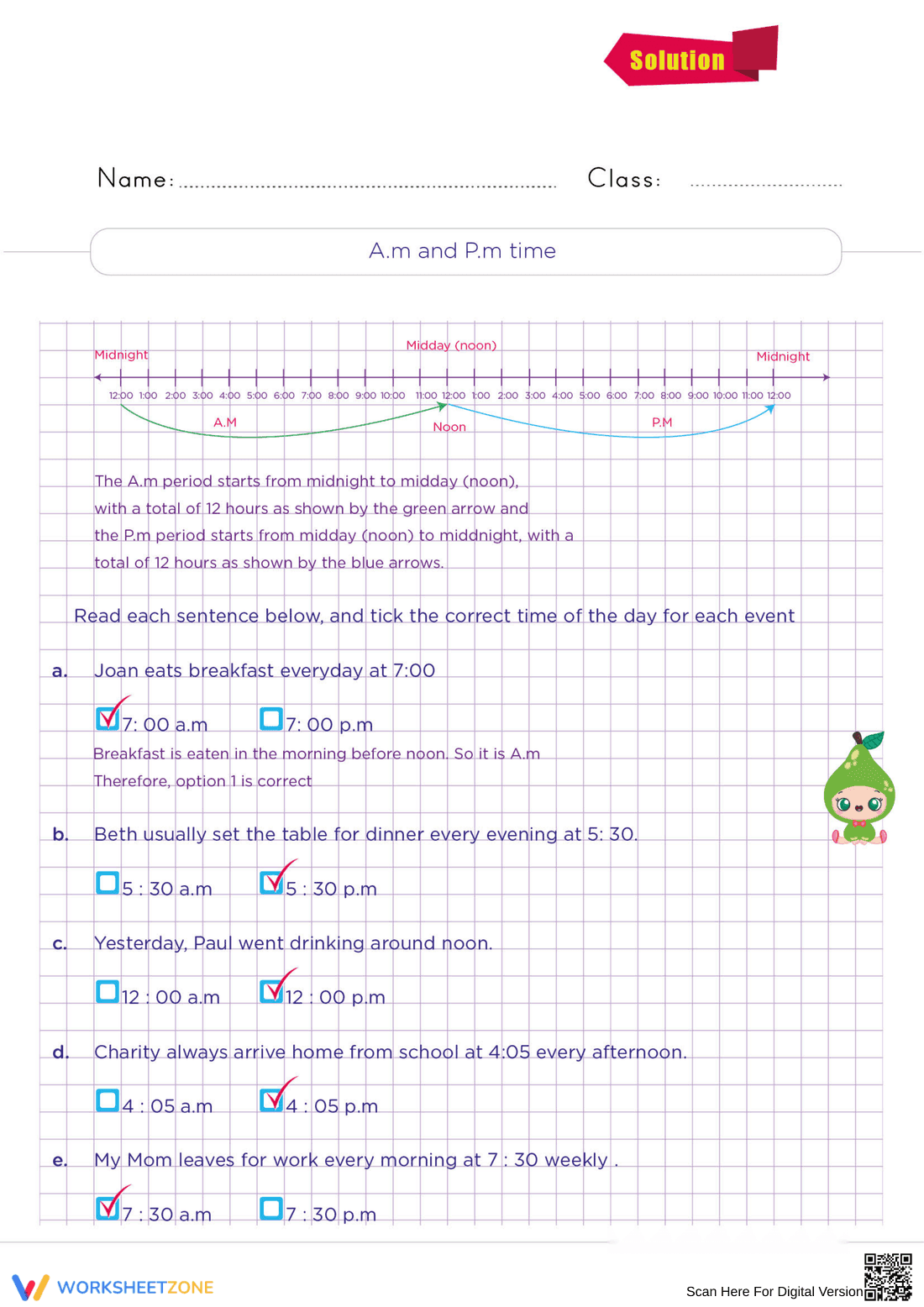 Grade 2 A.M. and P.M. Time — Printable No-Prep Worksheet - Page 2