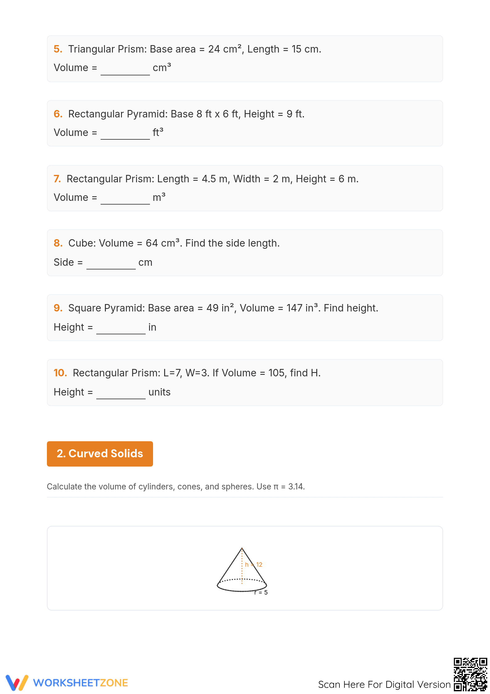 Printable Volume Worksheet | Grade 8 Geometry - Page 2