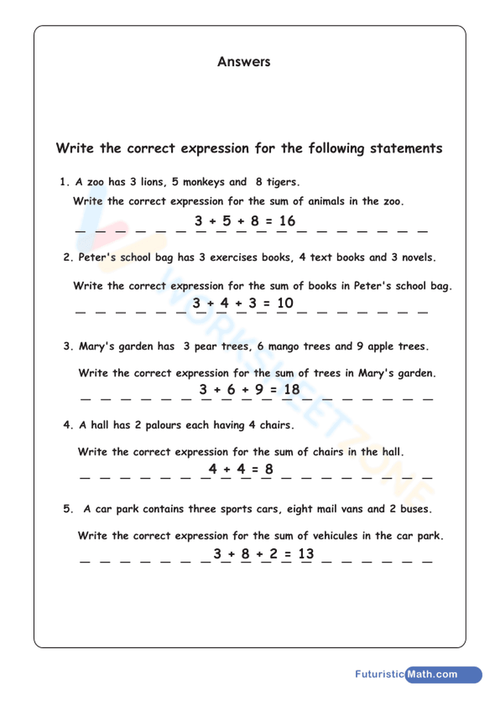 Addition Exercises Worksheet for Kids - Page 2
