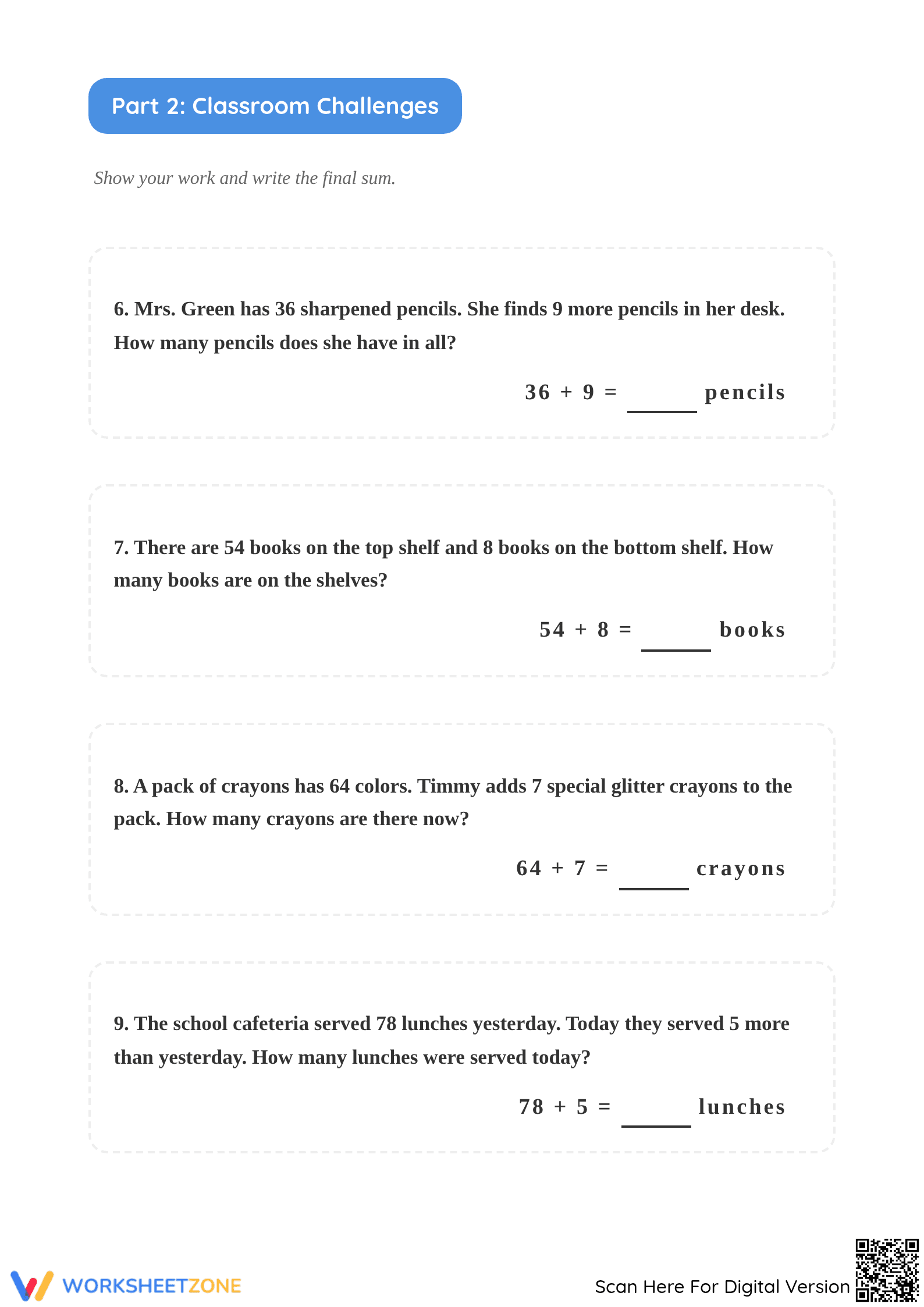 Printable Addition Word Problems Worksheet | Grade 2 Math - Page 3