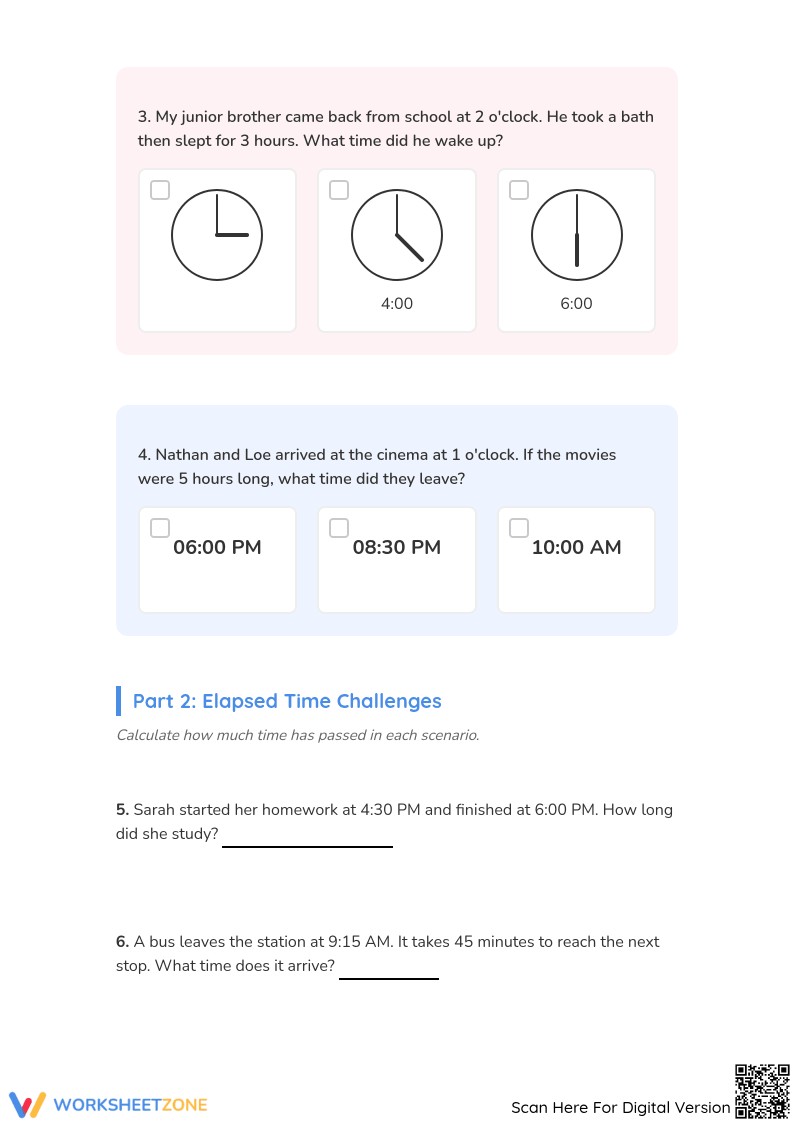 Grade 3 Time Word Problems — Printable No-Prep Worksheet - Page 2