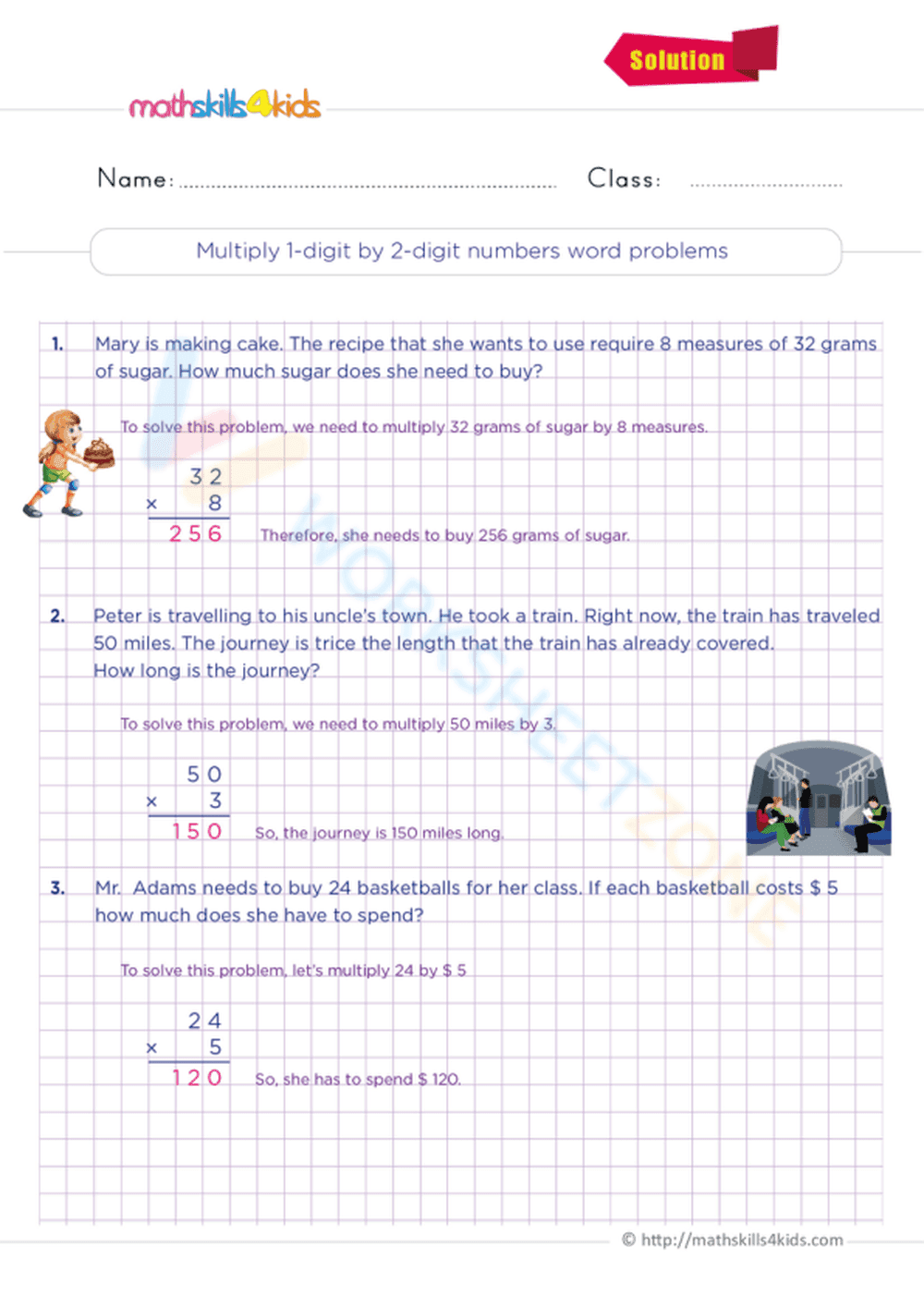 Multiplying 1-Digit by 2-Digit Word Problems - Page 2