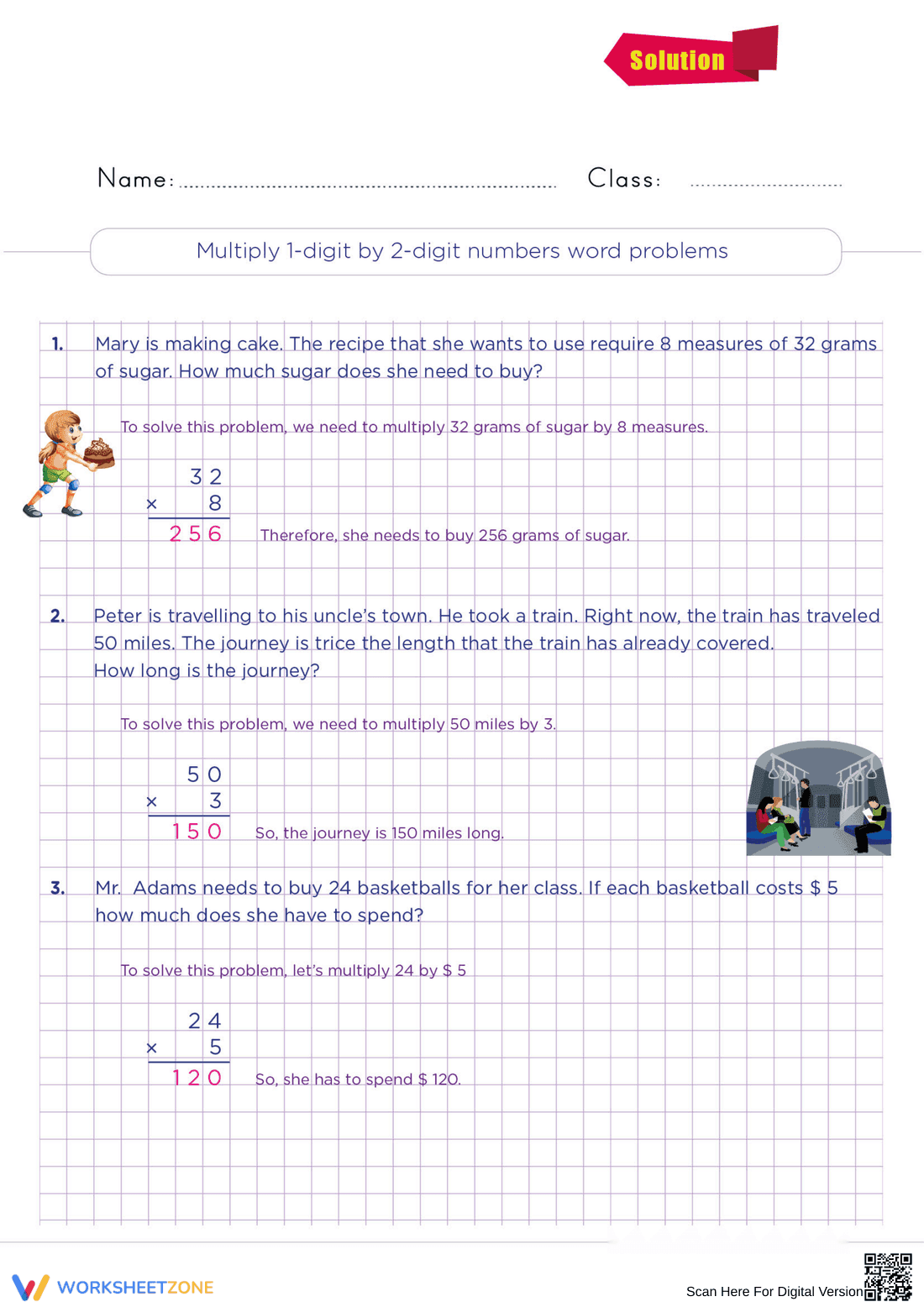 Multiplying 1-Digit by 2-Digit Word Problems - Page 2