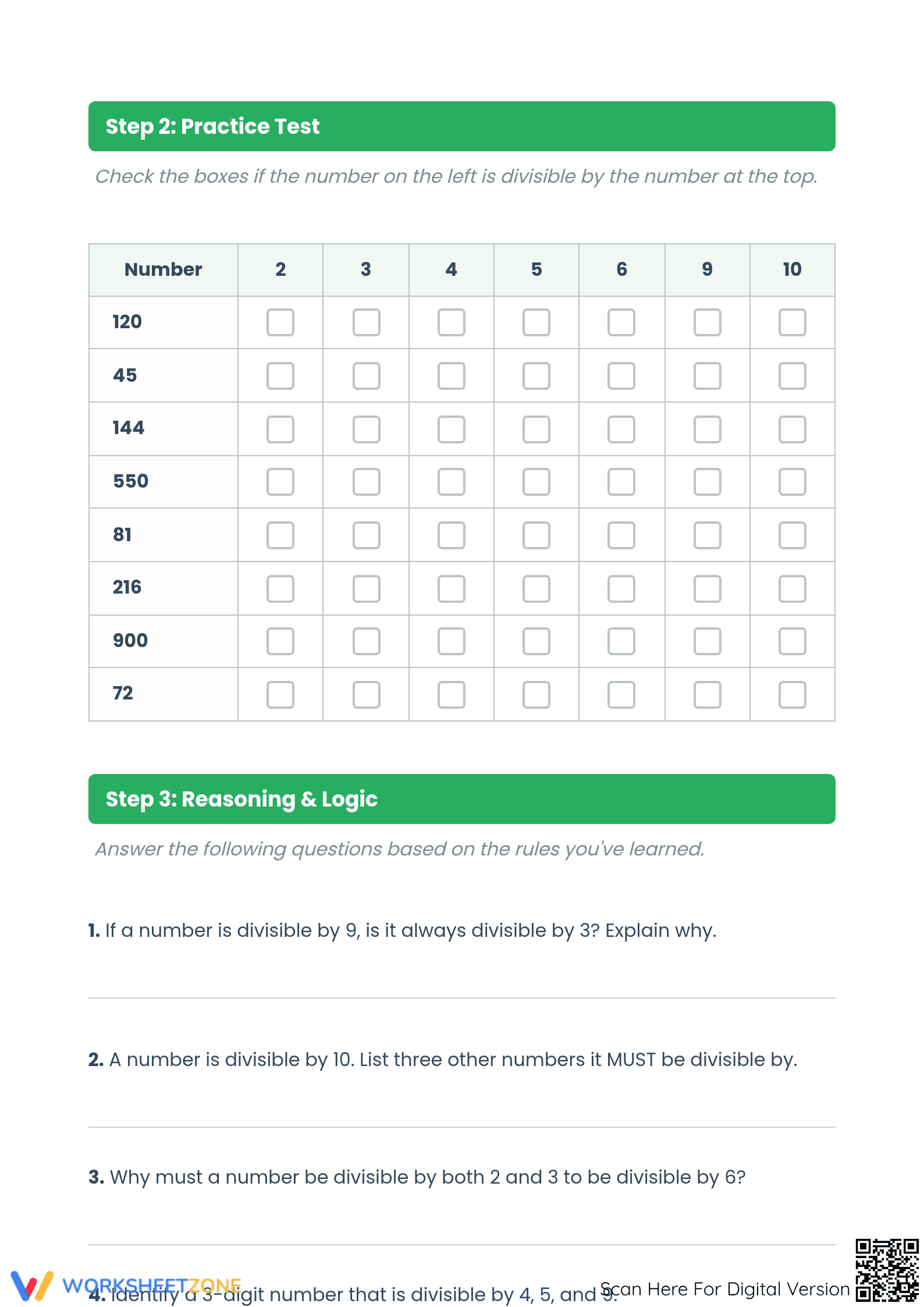 Grade 6 Divisibility Rules — Printable No-Prep Worksheet - Page 2