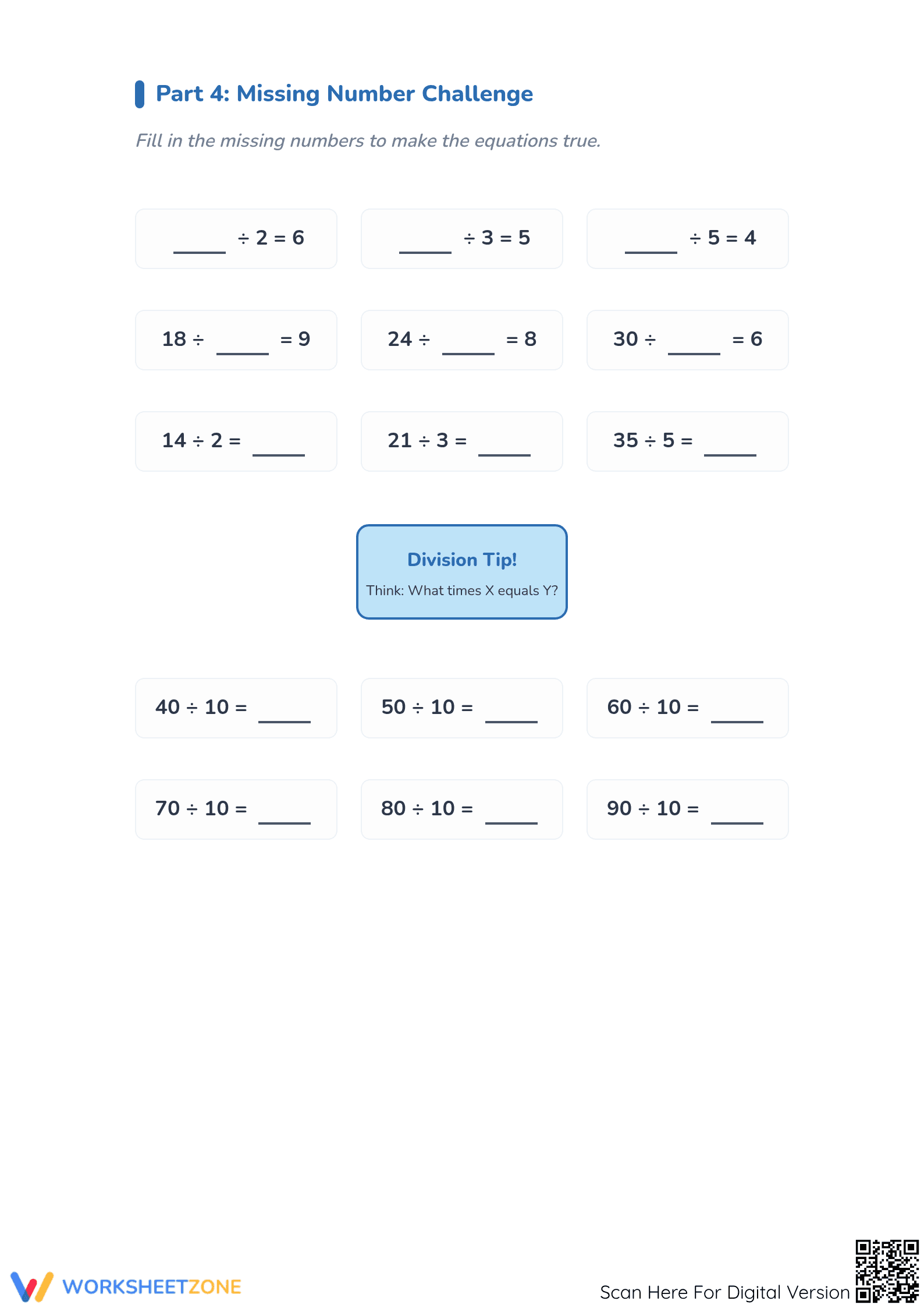 Grade 3 Division — Printable No-Prep Worksheet - Page 3