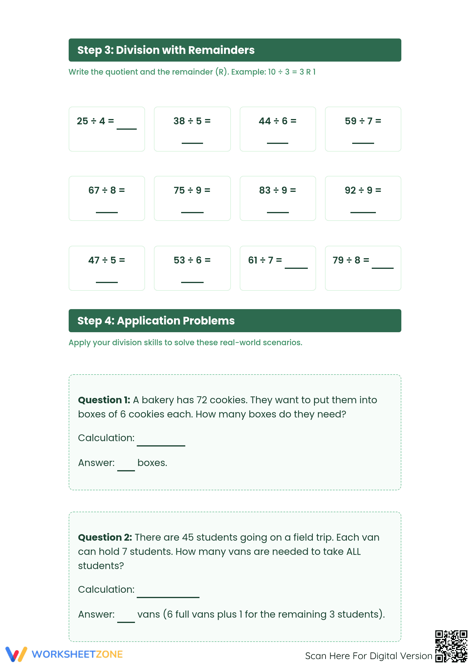 Grade 4 Division — Printable No-Prep Worksheet - Page 2