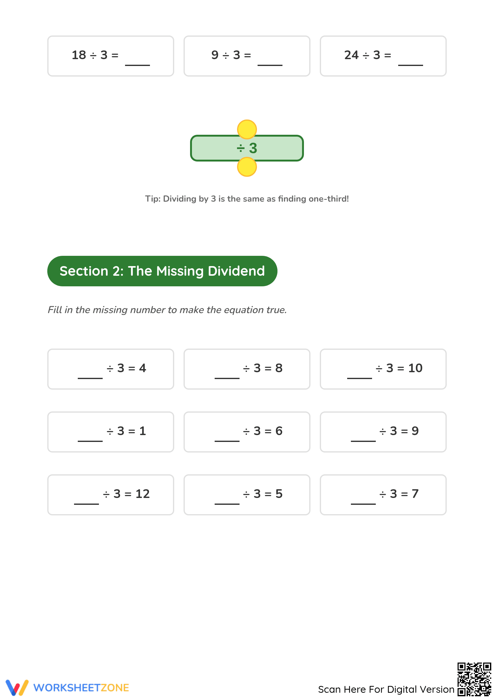 Grade 3 Division — Printable No-Prep Worksheet - Page 2