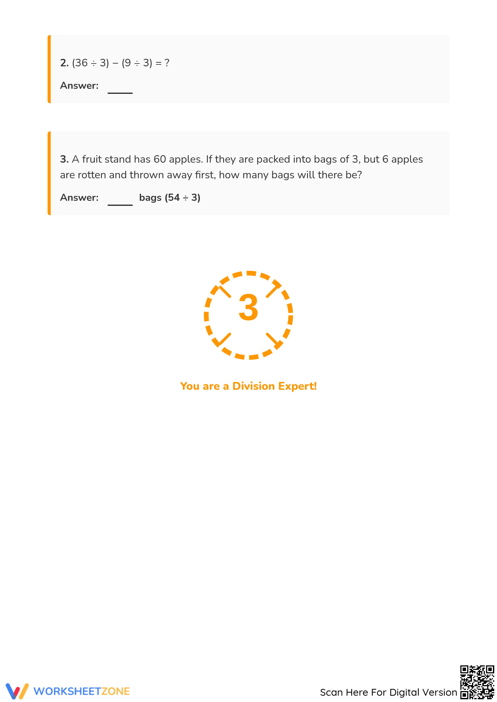 Grade 3 Division — Printable No-Prep Worksheet - Page 4