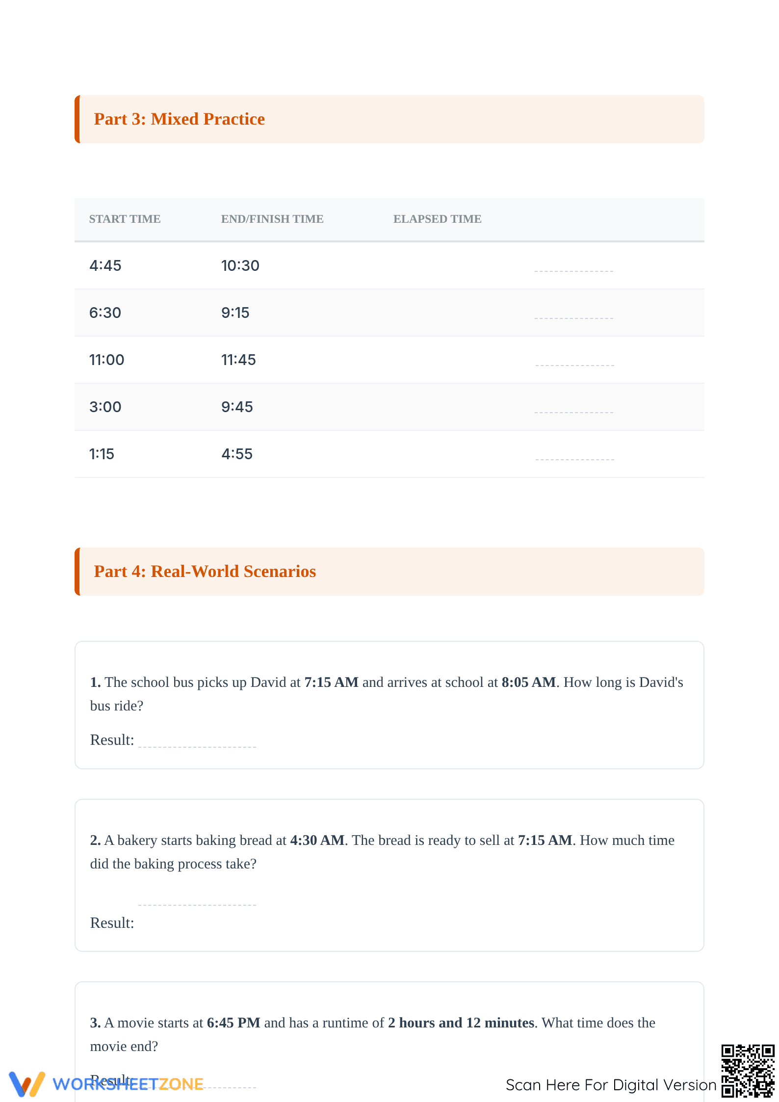 Grade 4 Elapsed Time — Printable No-Prep Worksheet - Page 3