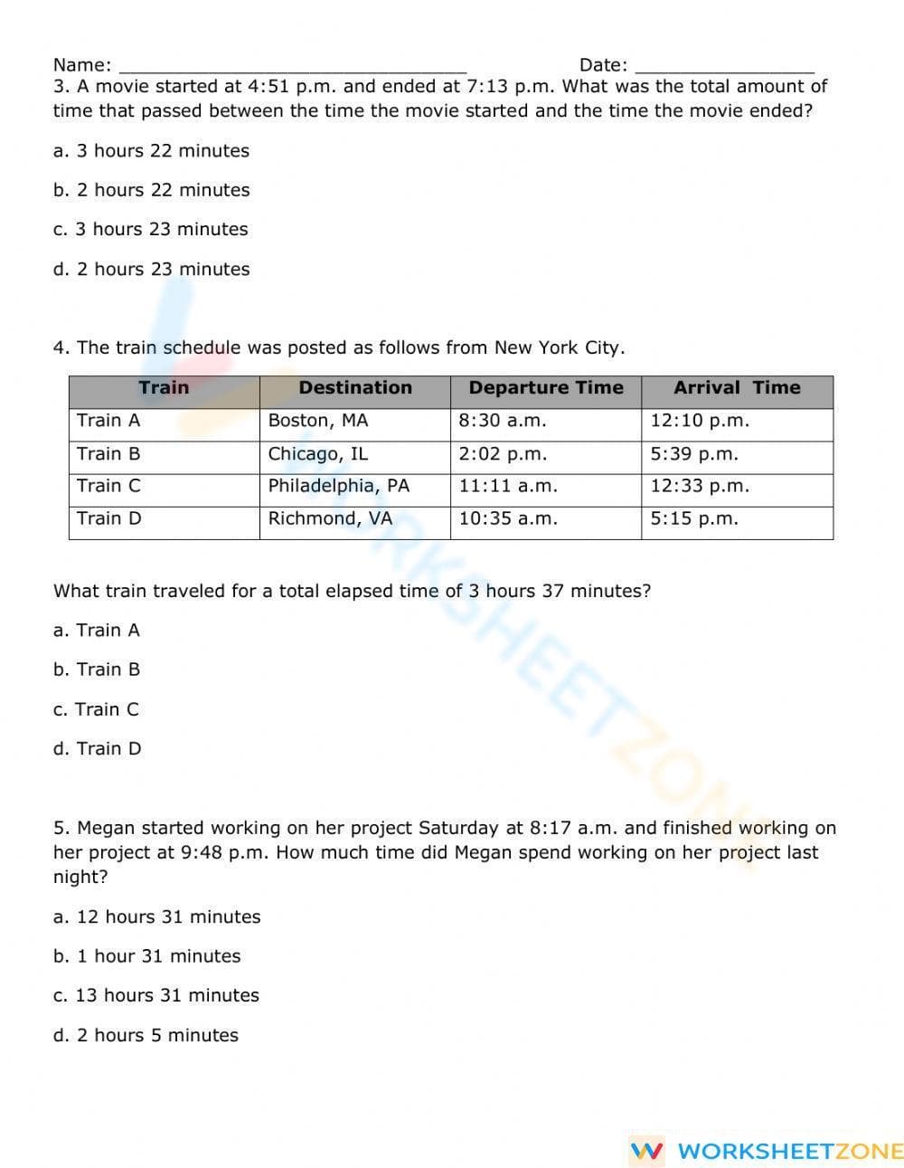 Elapsed Time Classwork - Page 2