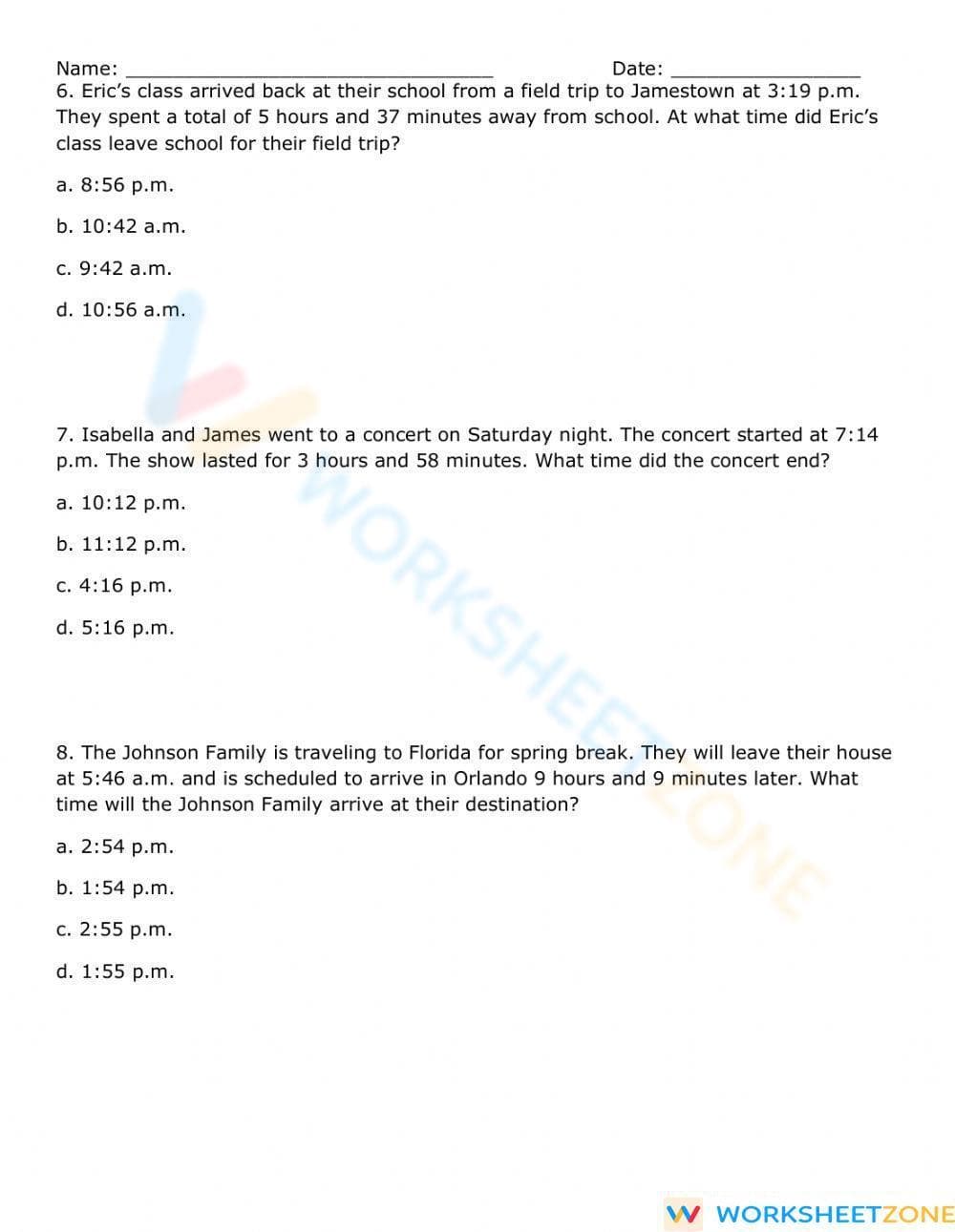 Elapsed Time Classwork - Page 3