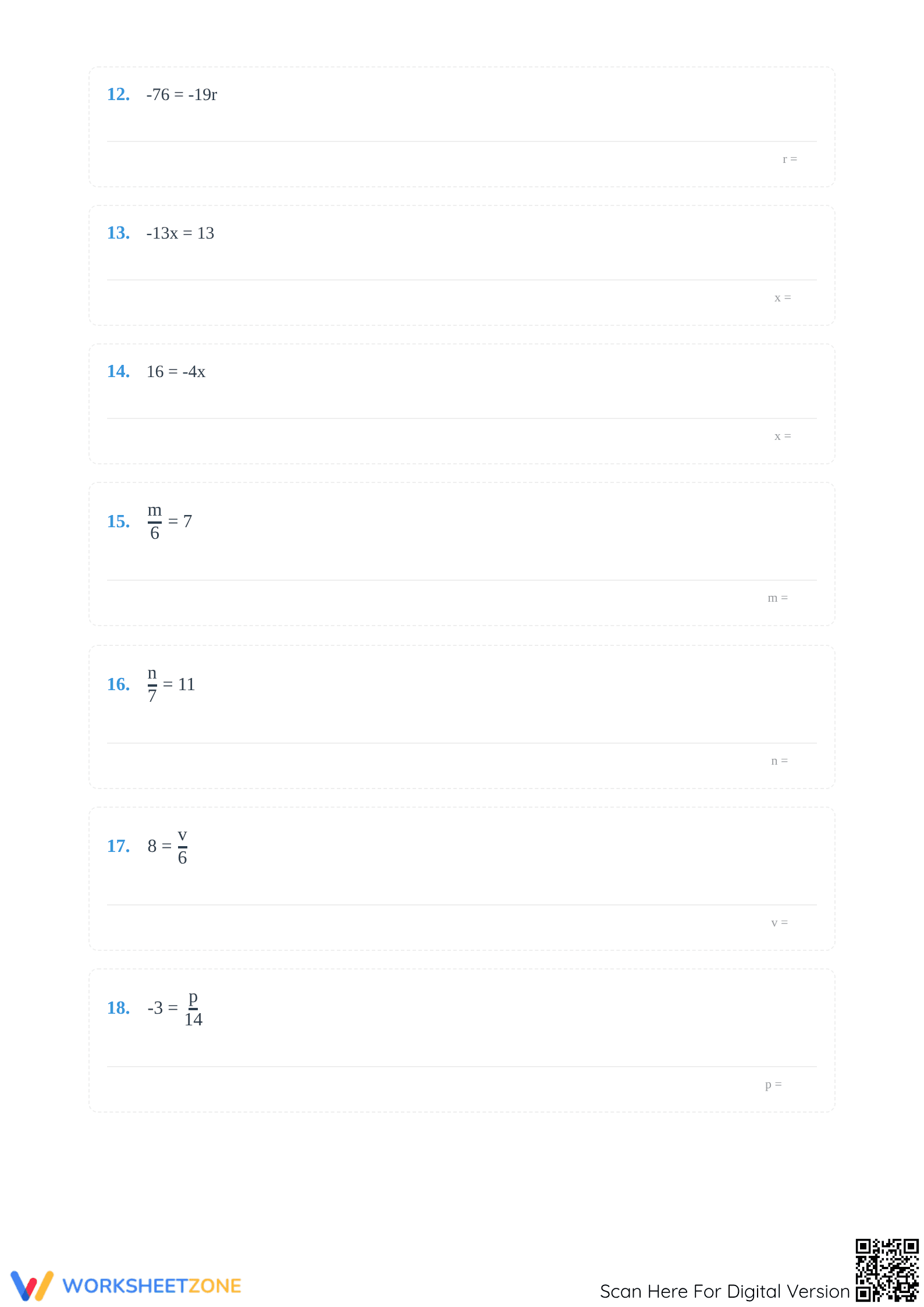 Printable One-Step Equations Worksheet | Grade 7 Math - Page 3
