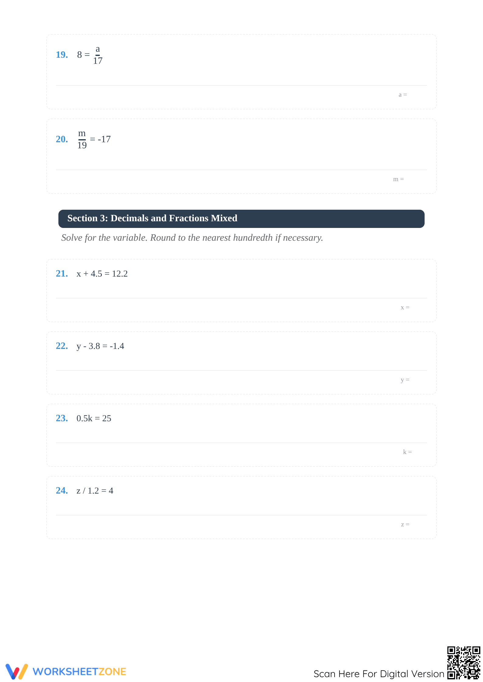 Printable One-Step Equations Worksheet | Grade 7 Math - Page 4